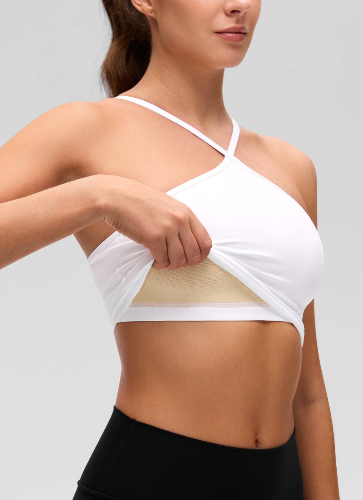 CRZ YOGA Wanita Butterluxe Bra Tank Crop Halter Yoga Cross Terbina Dalam Putih