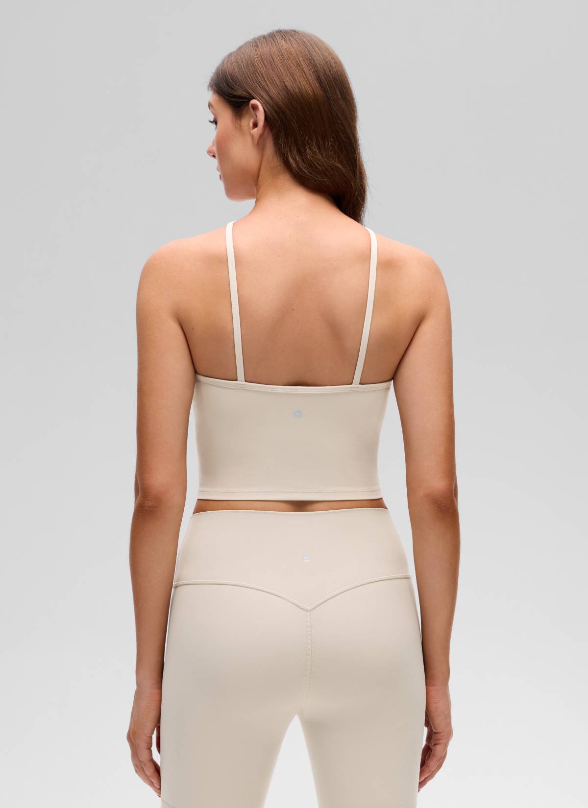 CRZ YOGA Wanita Butterluxe Yoga Cross Halter Crop Terbina Dalam Bra Tank Mojave Tan