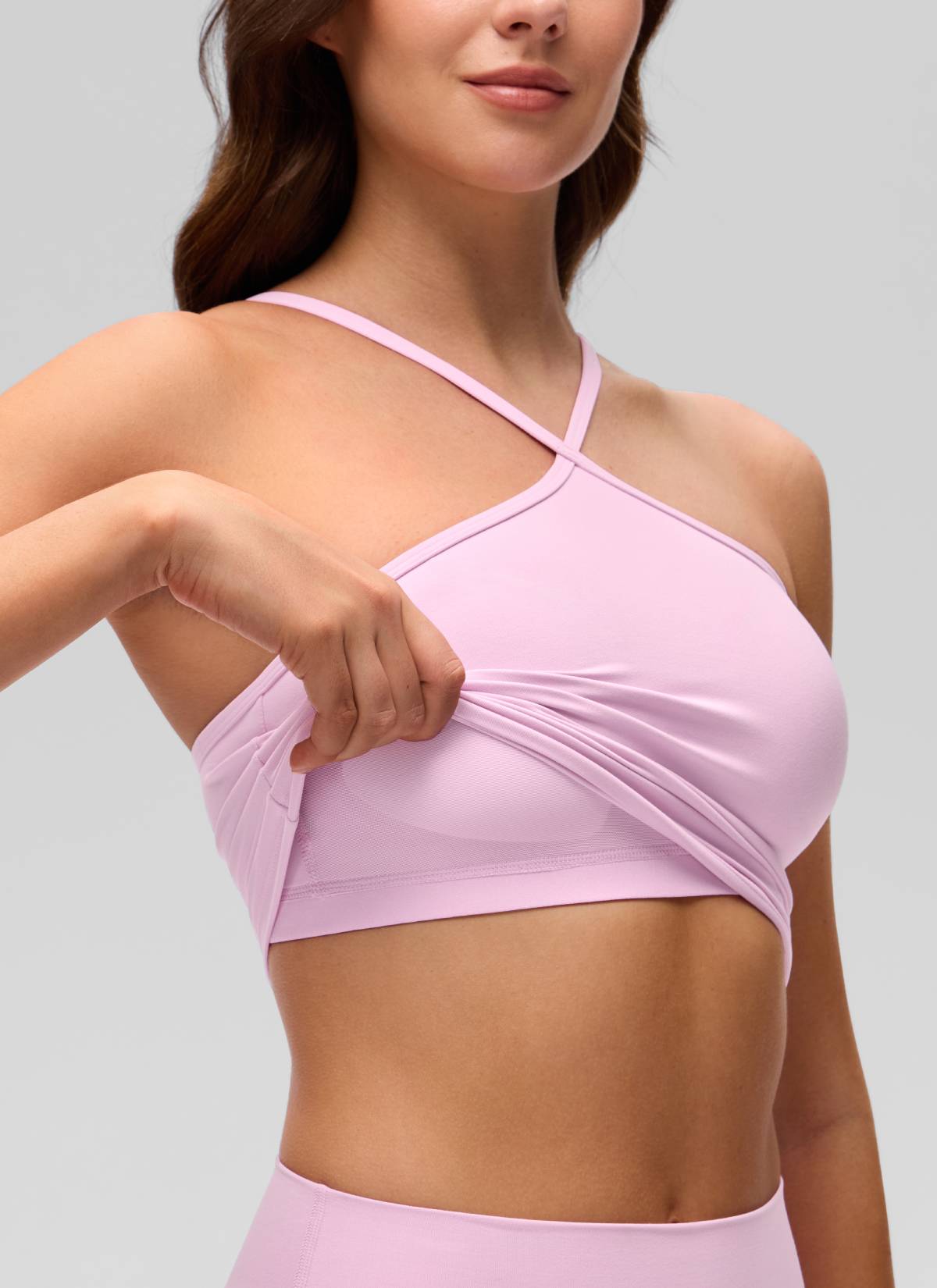 CRZ YOGA Wanita Butterluxe Bra Tank Yoga Cross Halter Crop Terbina Dalam Vita Pink