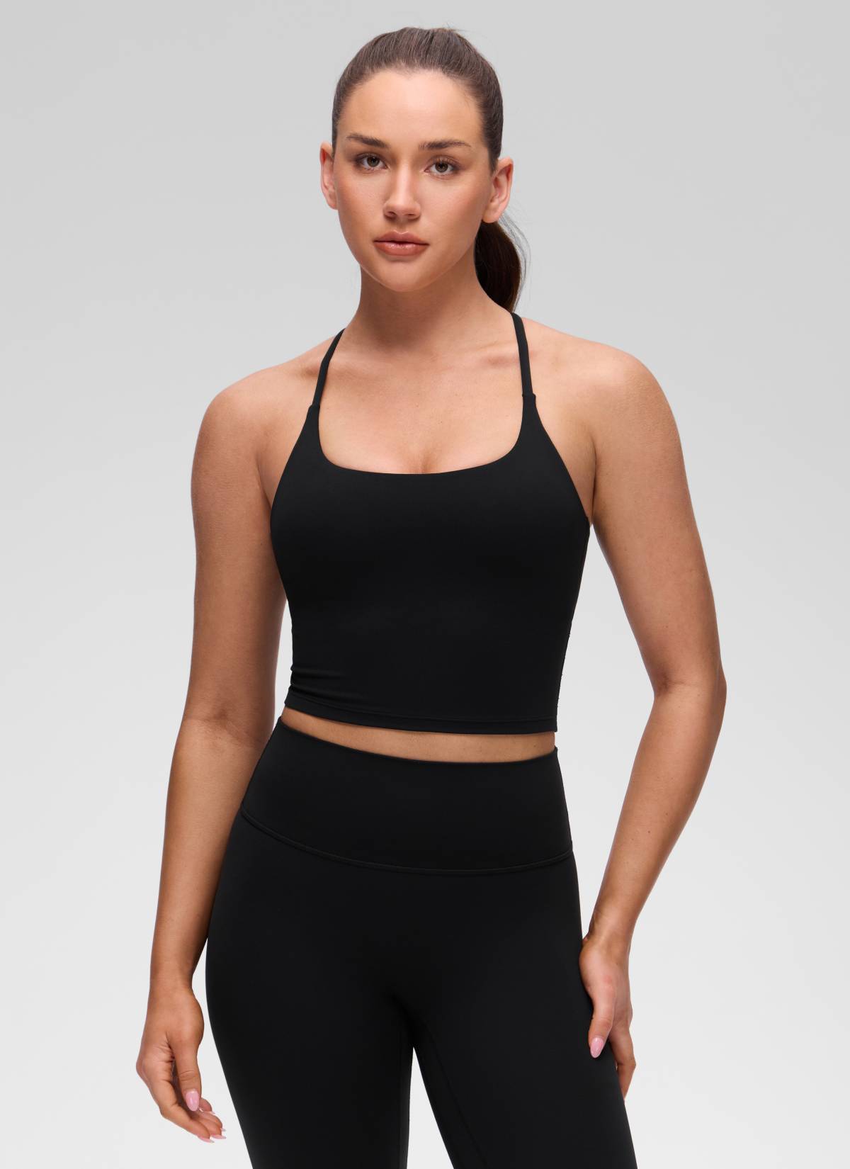 CRZ YOGA Wanita Butterluxe Bra Tanpa Lengan Bertali Leher U Bersilang Belakang Hitam