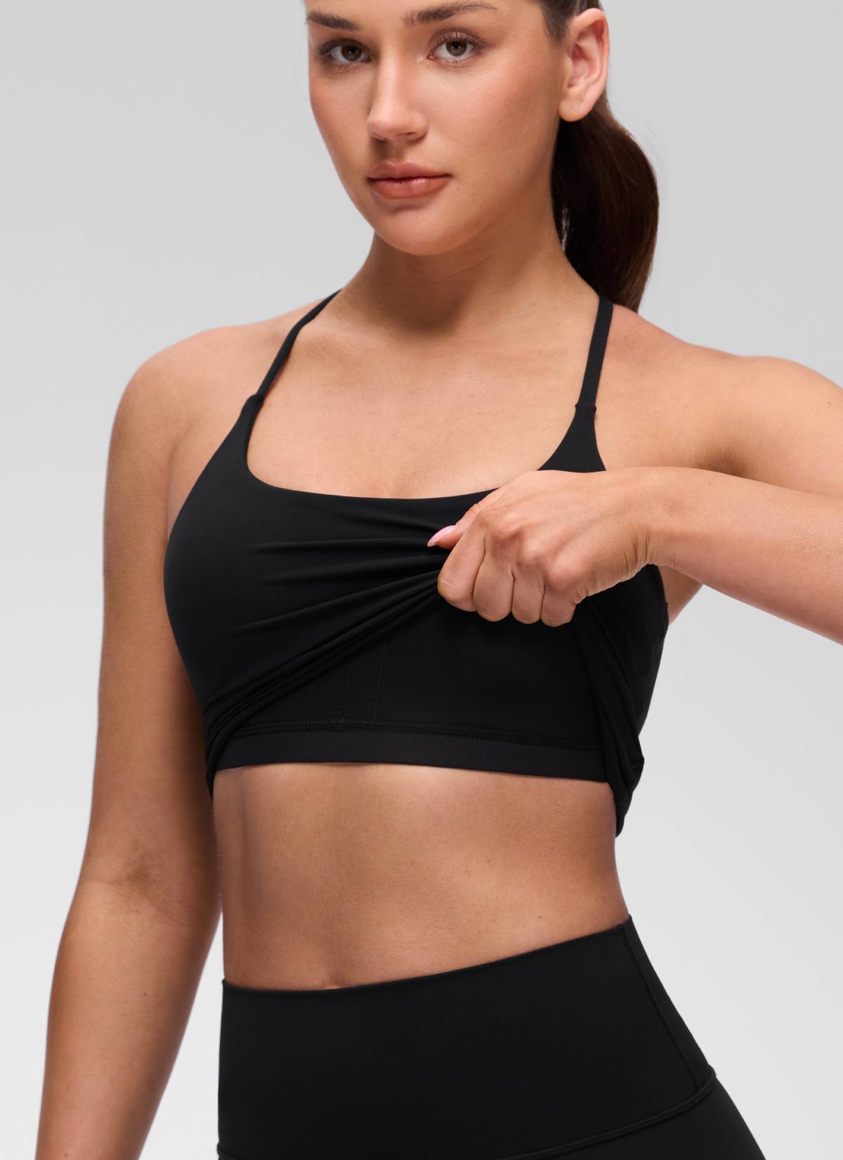 CRZ YOGA Wanita Butterluxe Bra Tanpa Lengan Bertali Leher U Bersilang Belakang Hitam