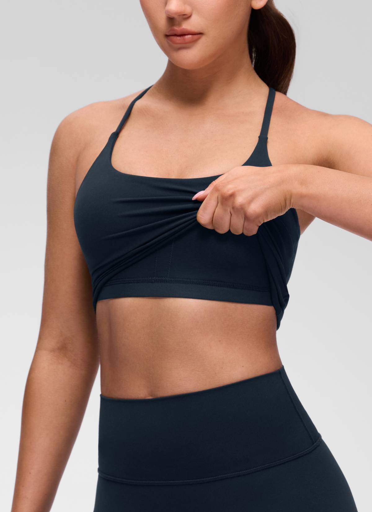 CRZ YOGA Wanita Butterluxe Bra Terbina Dalam Berpintal Leher U Silang Belakang Tank True Navy