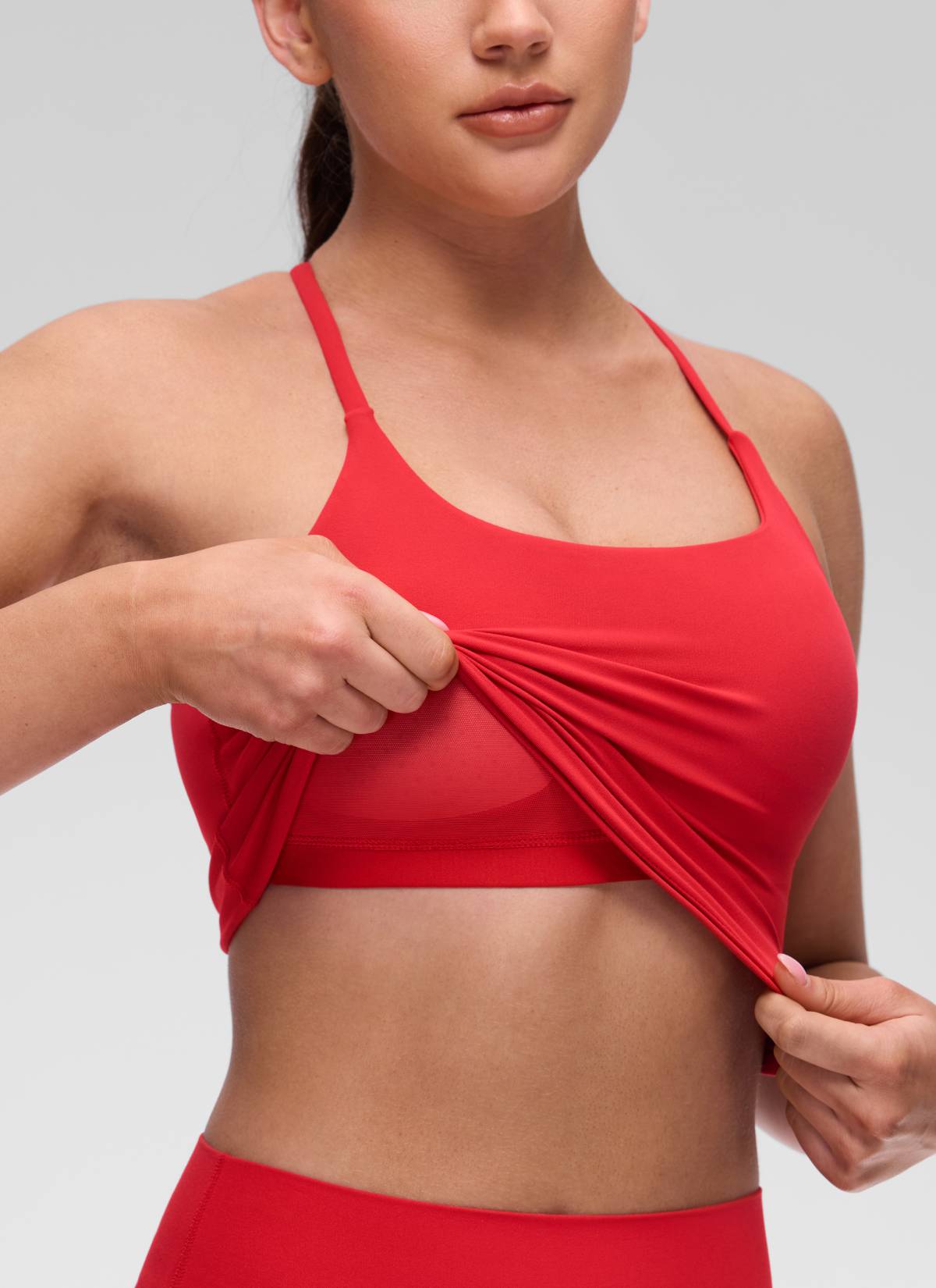 CRZ YOGA Wanita Butterluxe Bra Terbina Dalam Berpintal Leher U Bersilang Belakang Bertali Panjang Aurora Merah