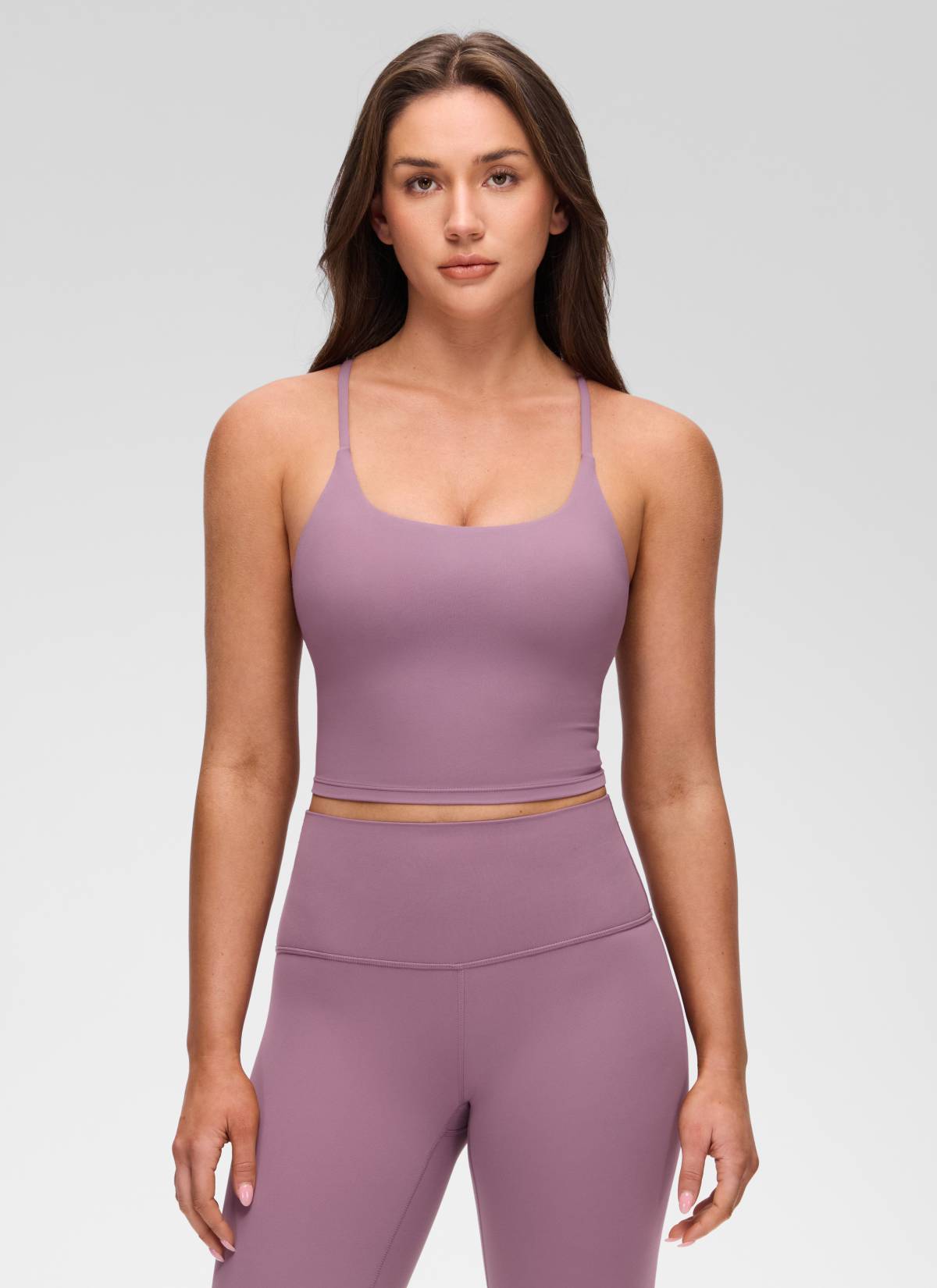 CRZ YOGA Wanita Butterluxe Bra Tank Leher U Berpintal Silang Belakang Terbina Dalam Lavender Ringan