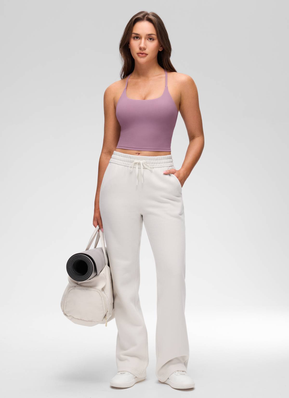 CRZ YOGA Wanita Butterluxe Bra Tank Leher U Berpintal Silang Belakang Terbina Dalam Lavender Ringan