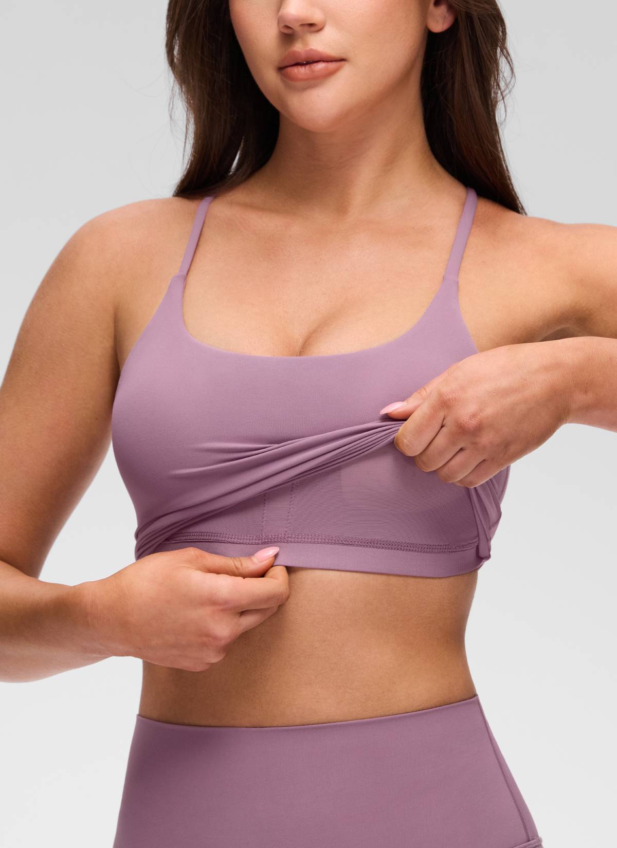 CRZ YOGA Wanita Butterluxe Bra Tank Leher U Berpintal Silang Belakang Terbina Dalam Lavender Ringan