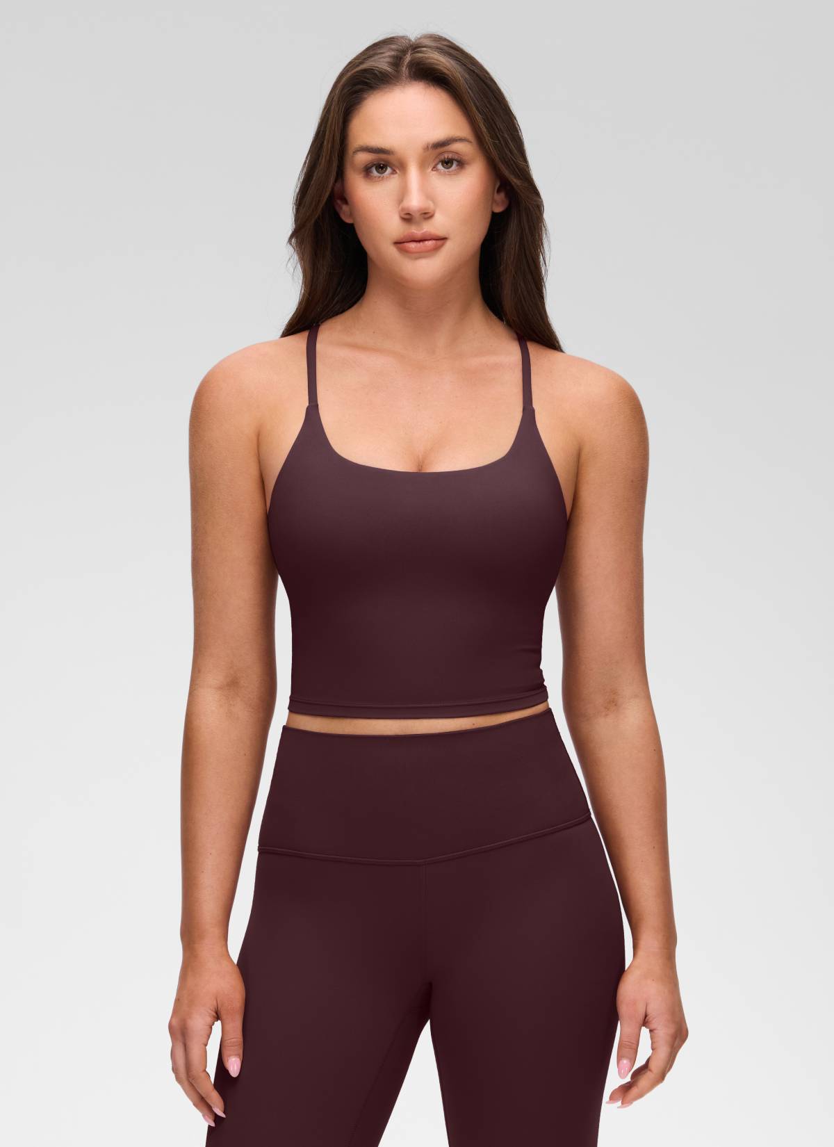 CRZ YOGA Wanita Butterluxe Bra Terbina Dalam Bercorak U Neck Bersilang Belakang Bertali Plum Masak