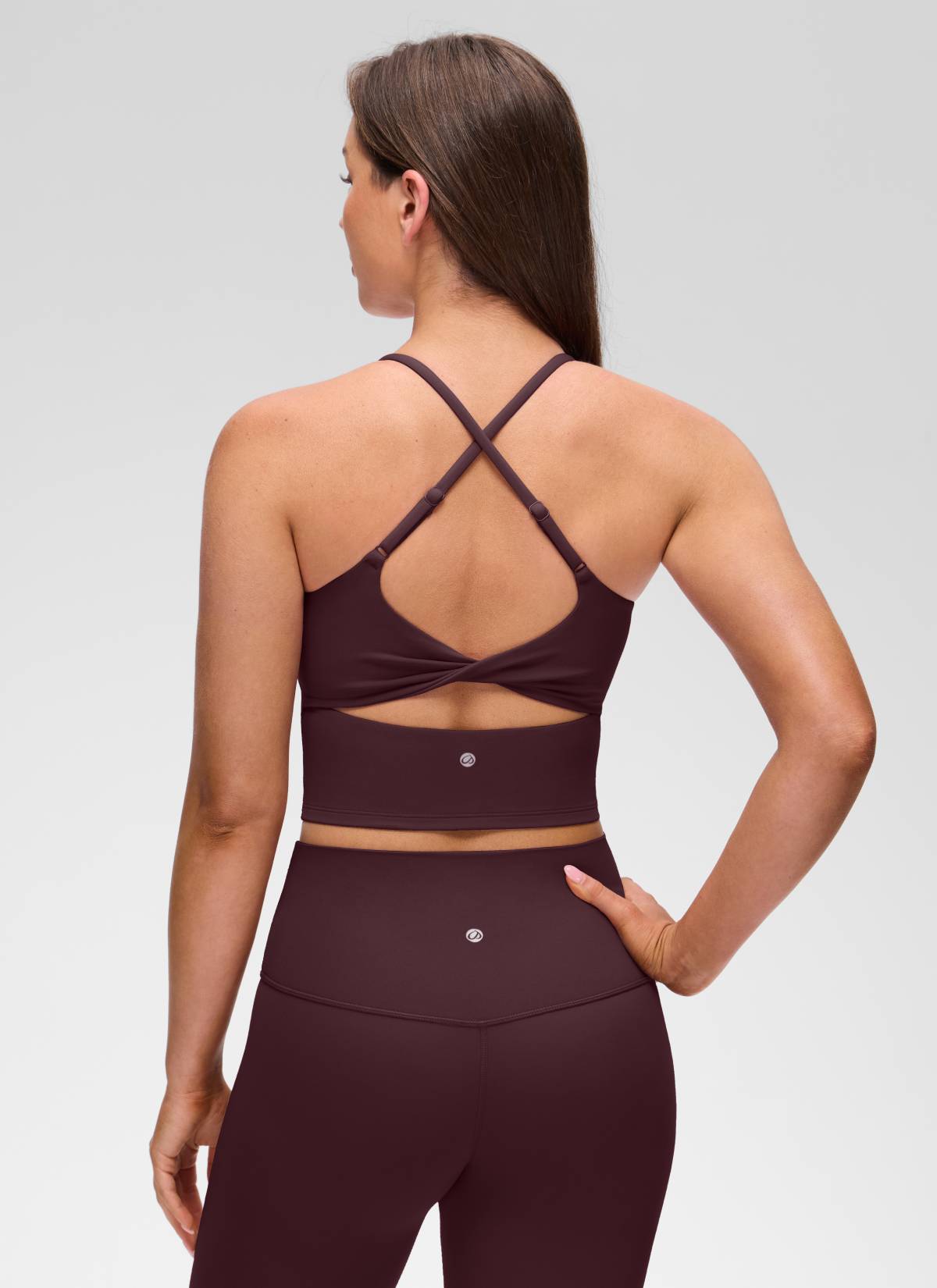 CRZ YOGA Wanita Butterluxe Bra Terbina Dalam Bercorak U Neck Bersilang Belakang Bertali Plum Masak