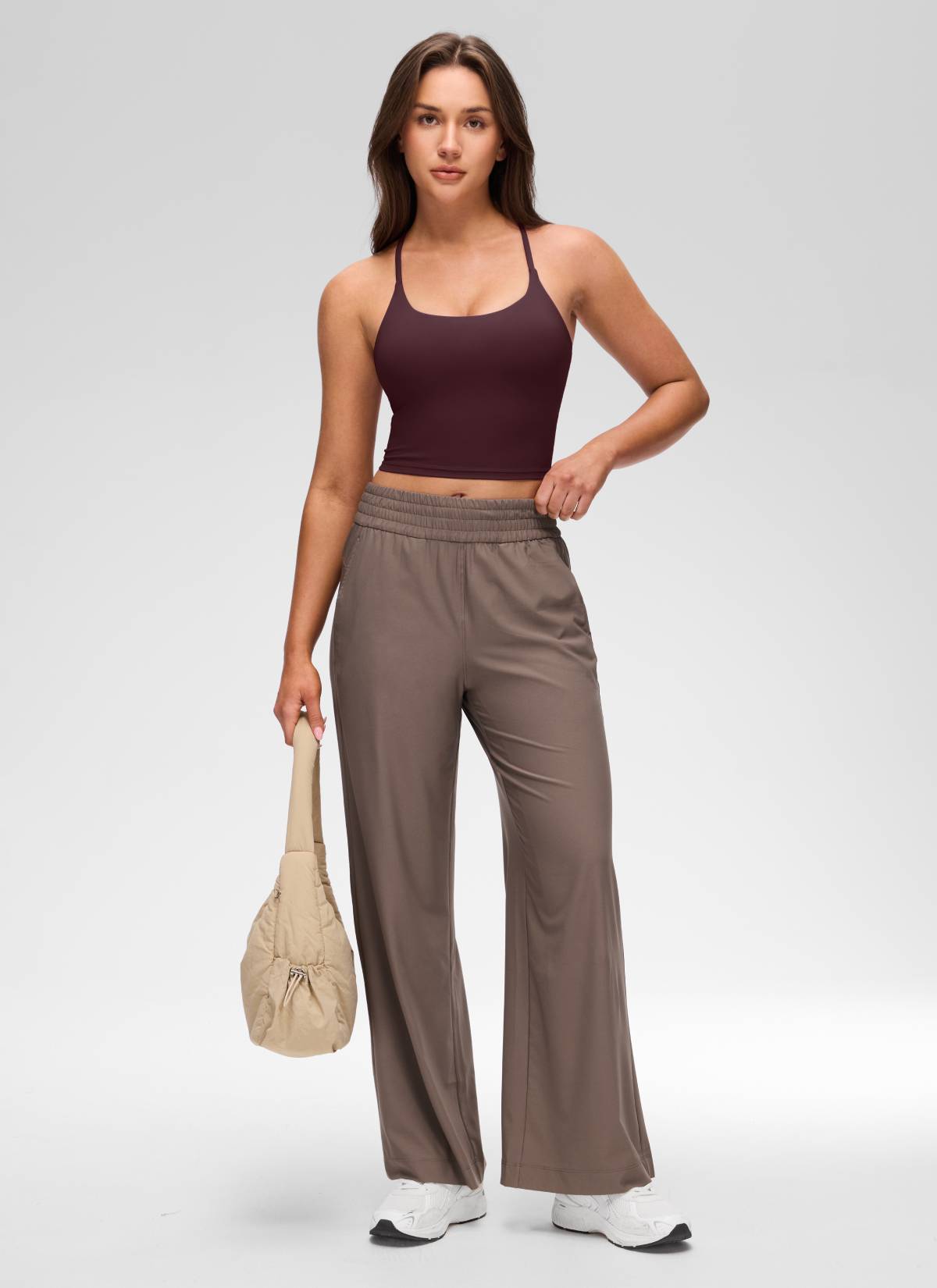 CRZ YOGA Wanita Butterluxe Bra Terbina Dalam Bercorak U Neck Bersilang Belakang Bertali Plum Masak
