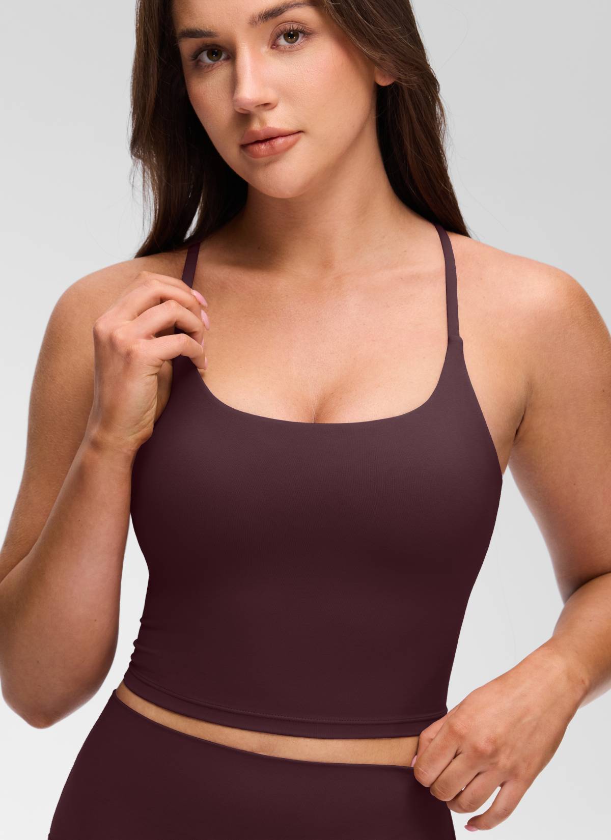 CRZ YOGA Wanita Butterluxe Bra Terbina Dalam Bercorak U Neck Bersilang Belakang Bertali Plum Masak