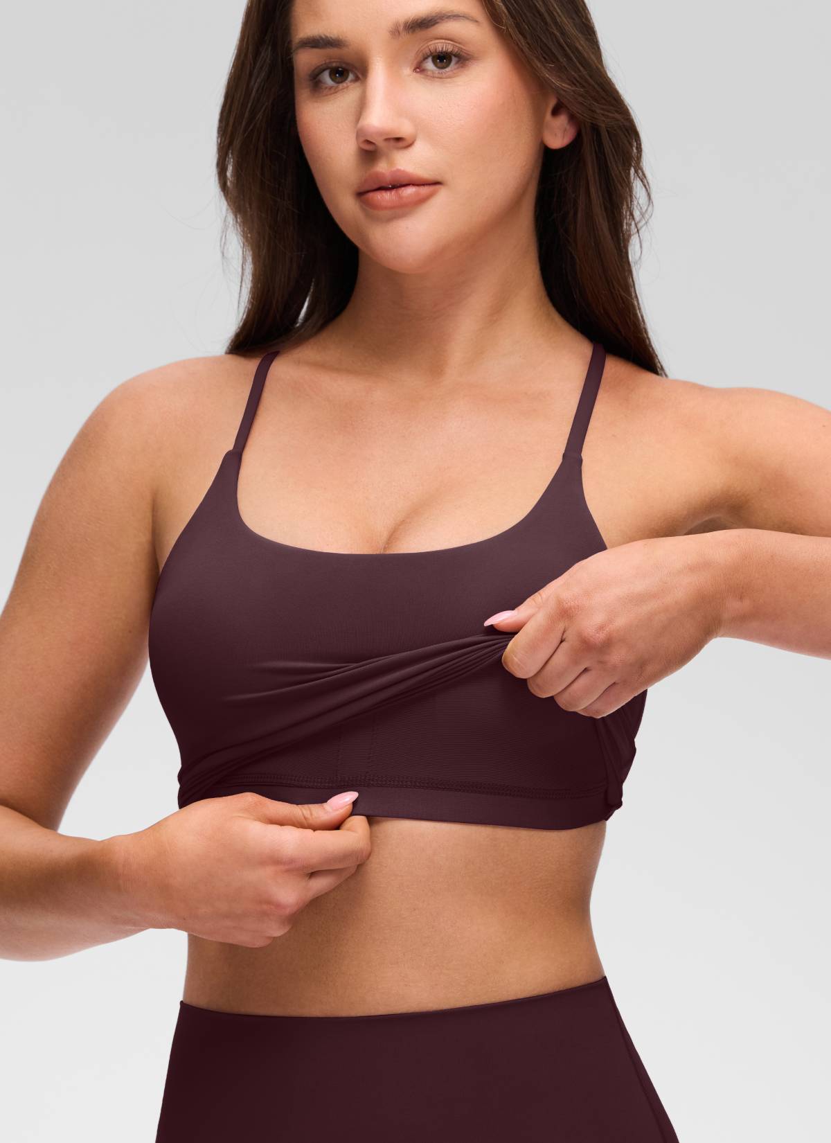 CRZ YOGA Wanita Butterluxe Bra Terbina Dalam Bercorak U Neck Bersilang Belakang Bertali Plum Masak