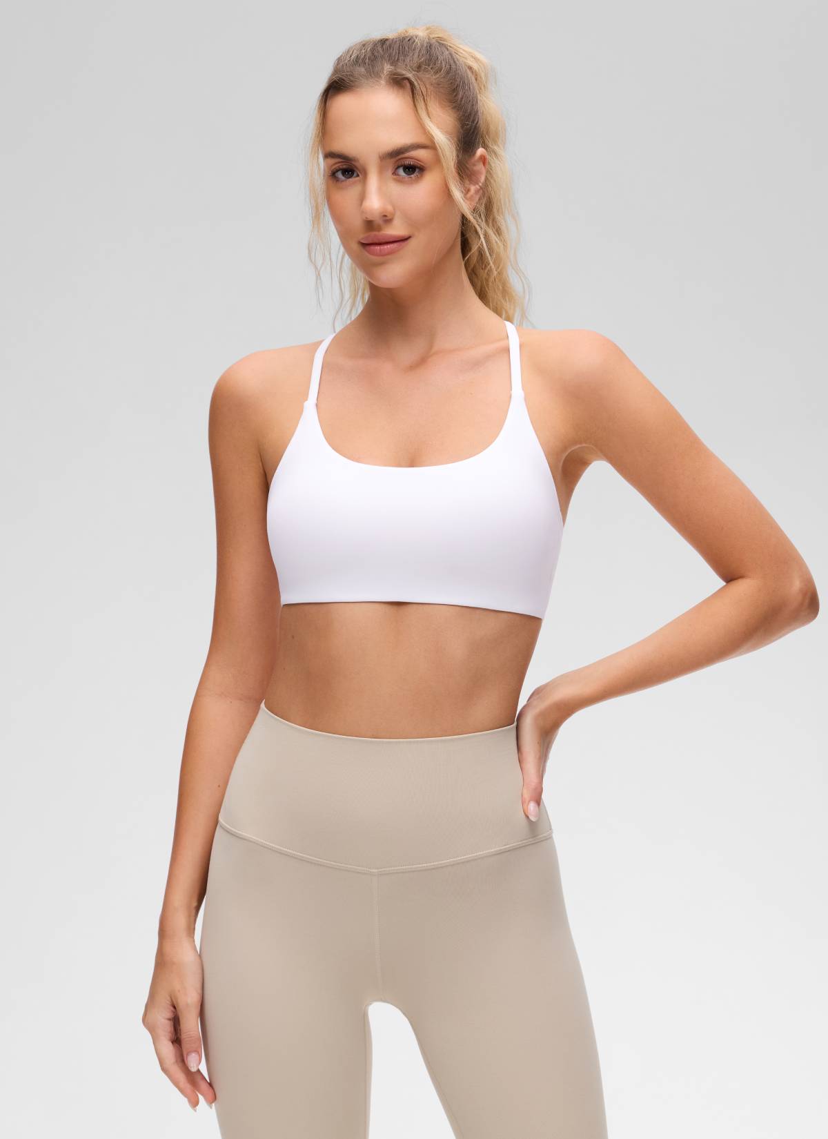 CRZ YOGA Wanita Butterluxe Bra Sukan Yoga Scoop Neck Twist Cross Back Putih