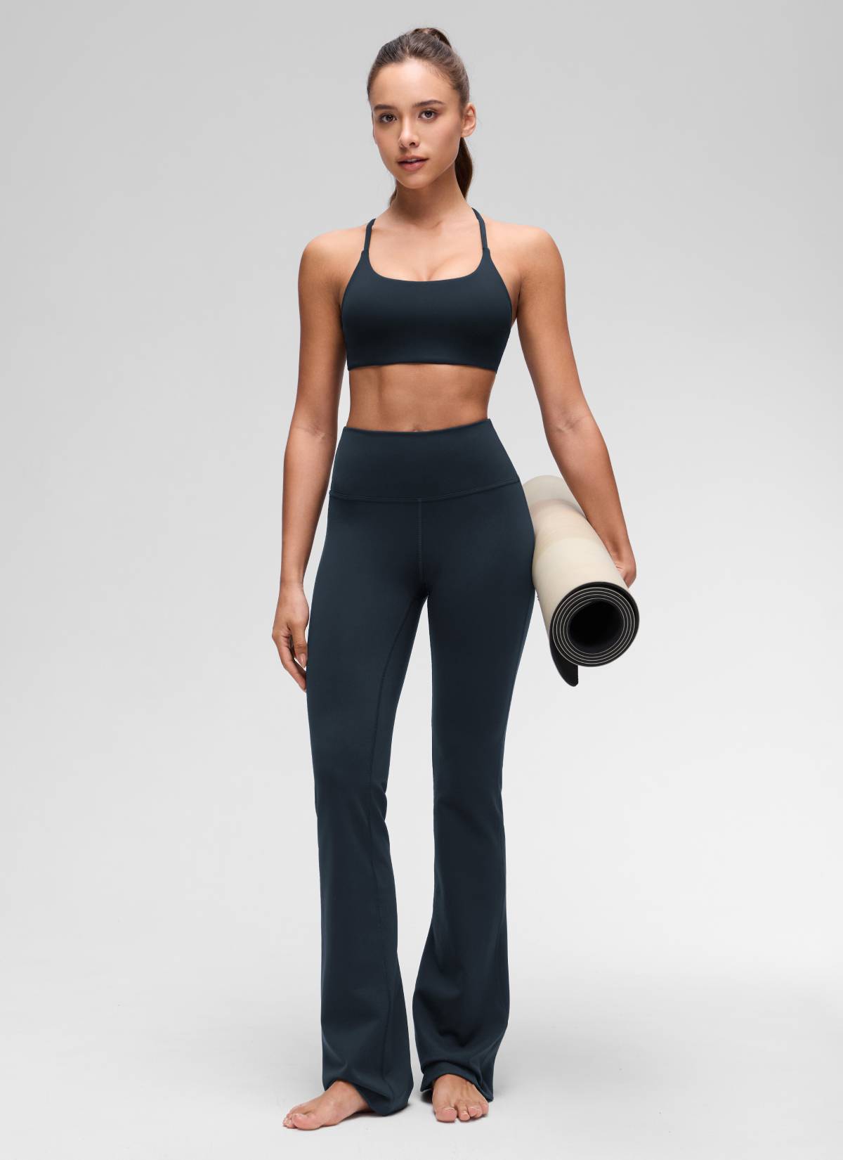 CRZ YOGA Wanita Butterluxe Bra Sukan Yoga Scoop Neck Twist Cross Back Bersilang Biru Laut Sejati
