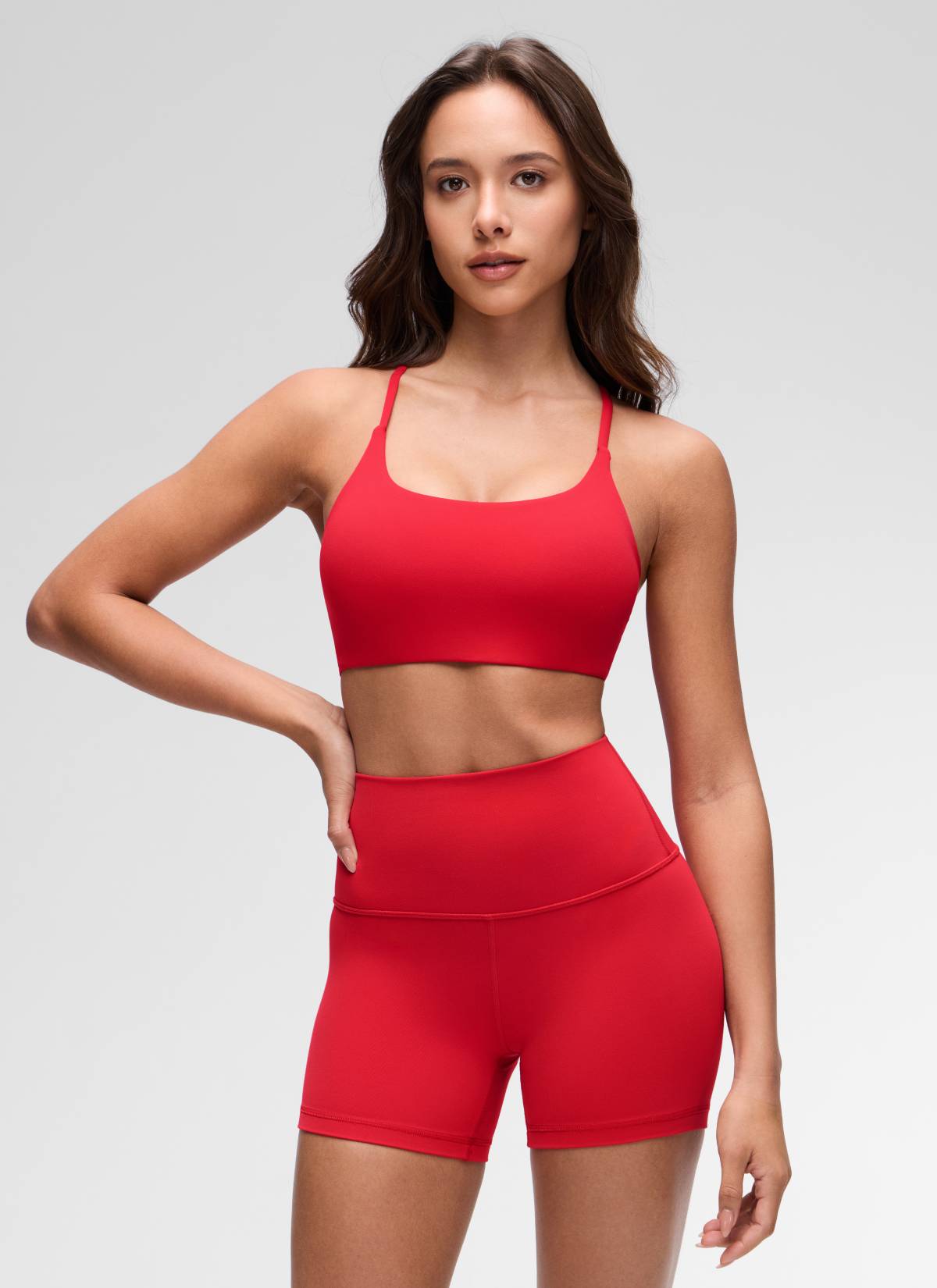 CRZ YOGA Wanita Butterluxe Bra Sukan Yoga Scoop Neck Twist Cross Back Aurora Red