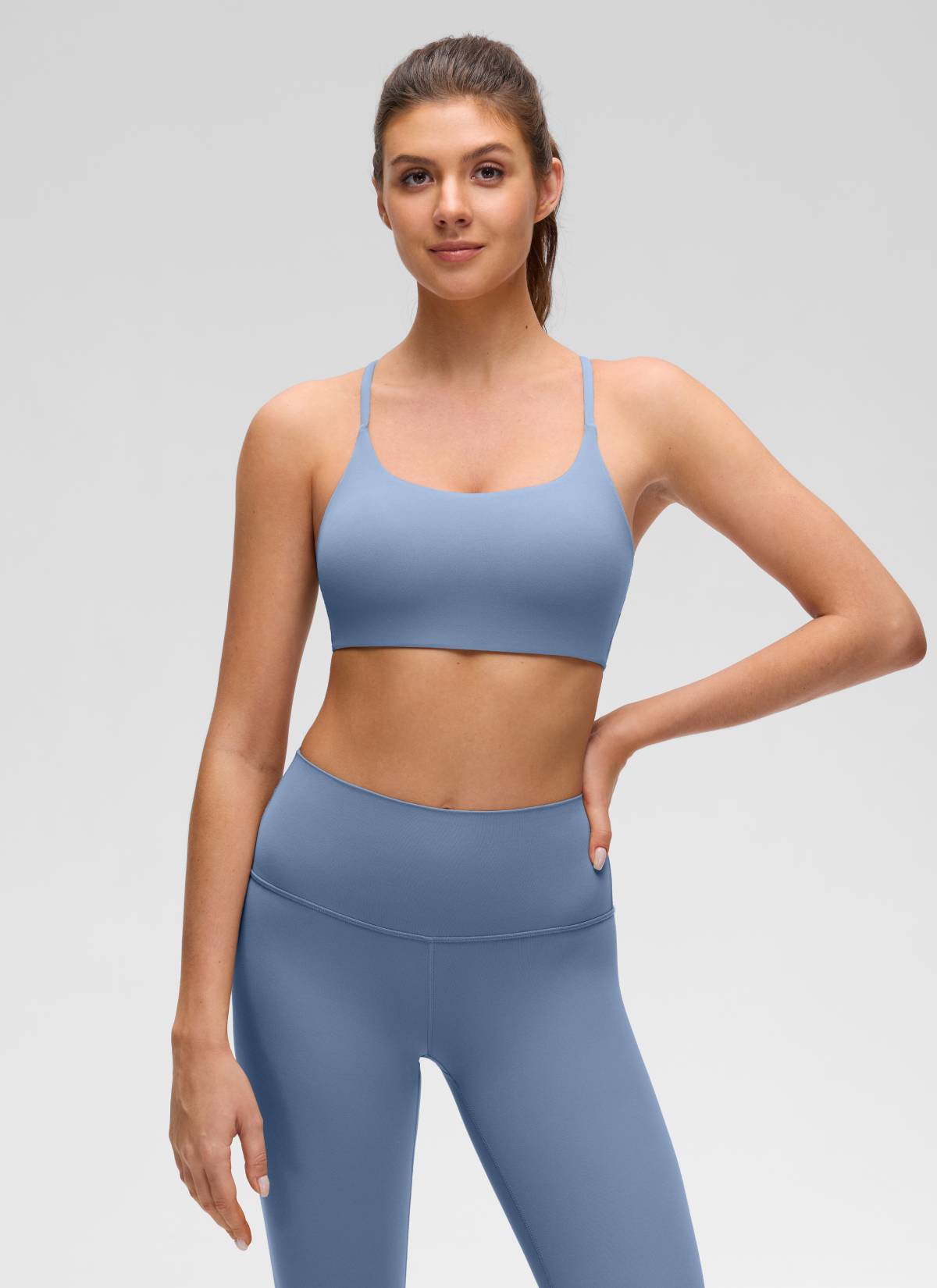 CRZ YOGA Wanita Butterluxe Bra Sukan Yoga Scoop Neck Twist Cross Back Denim Dibasuh