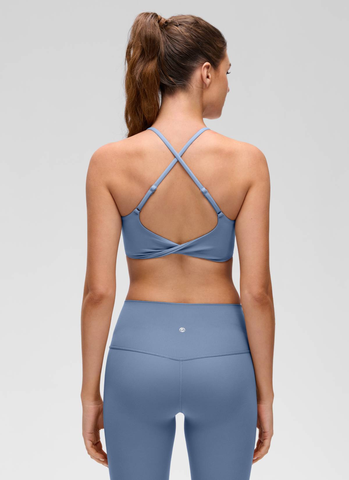CRZ YOGA Wanita Butterluxe Bra Sukan Yoga Scoop Neck Twist Cross Back Denim Dibasuh