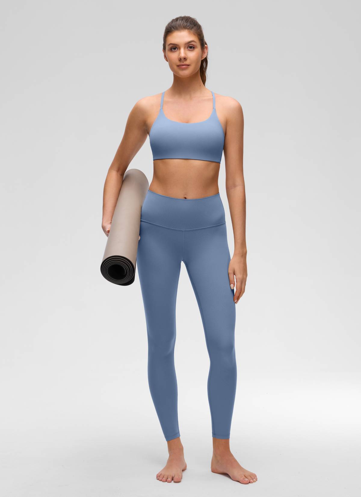 CRZ YOGA Wanita Butterluxe Bra Sukan Yoga Scoop Neck Twist Cross Back Denim Dibasuh