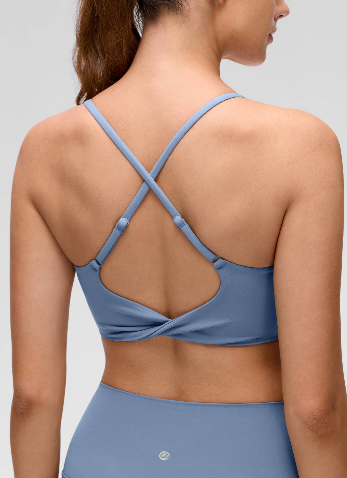 CRZ YOGA Wanita Butterluxe Bra Sukan Yoga Scoop Neck Twist Cross Back Denim Dibasuh