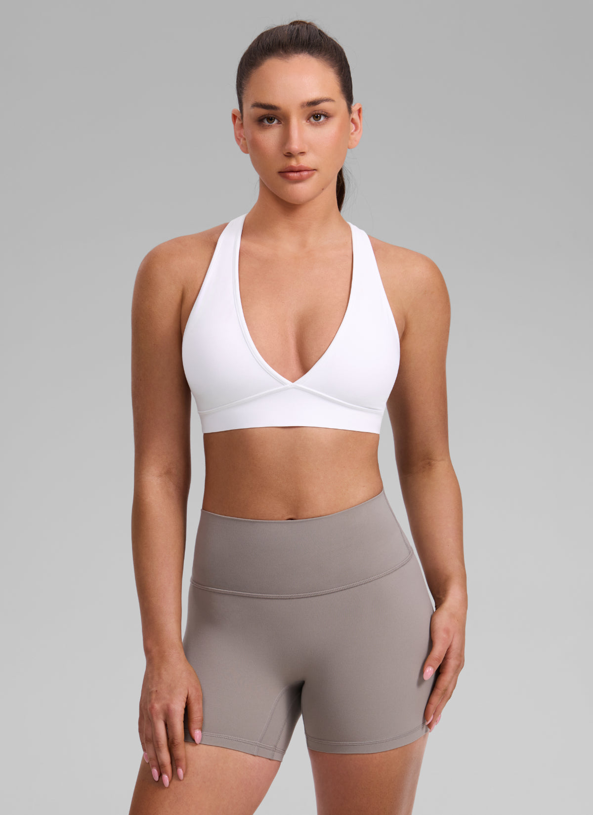 Bra Sukan Butterlift® Leher V Dalam Bersilang Belakang CRZ YOGA Wanita Putih