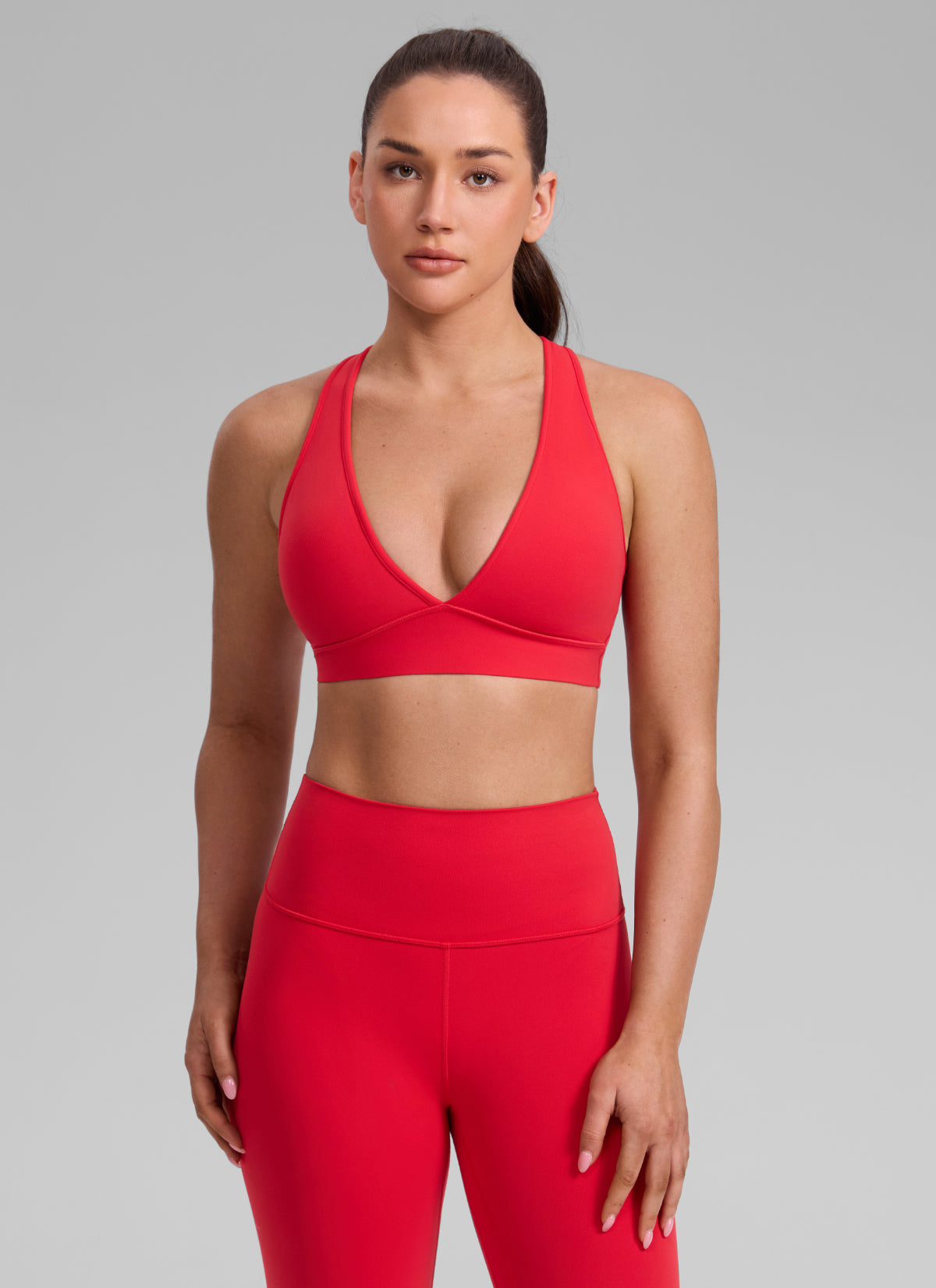 Bra Sukan Butterlift® Senaman CRZ YOGA Wanita Leher V Dalam Silang Belakang Aurora Merah