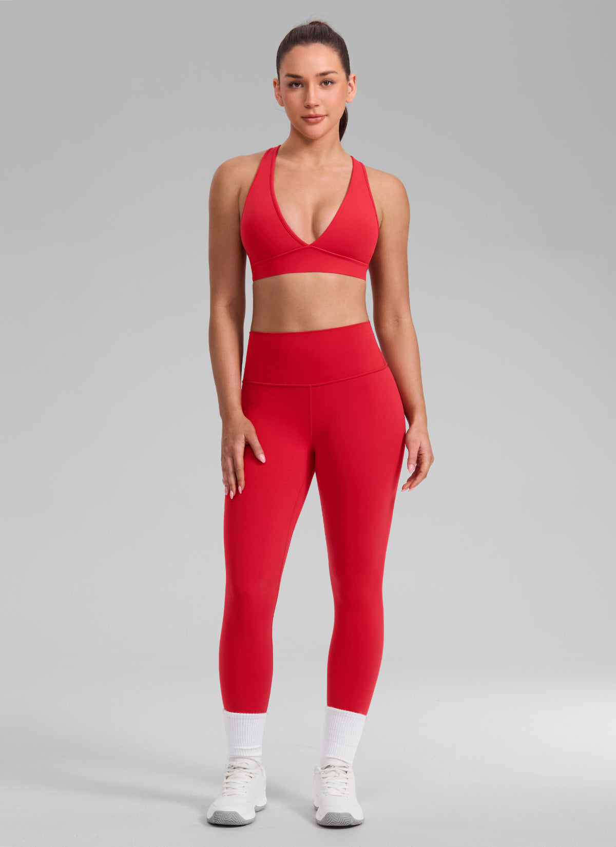 Bra Sukan Butterlift® Senaman CRZ YOGA Wanita Leher V Dalam Silang Belakang Aurora Merah