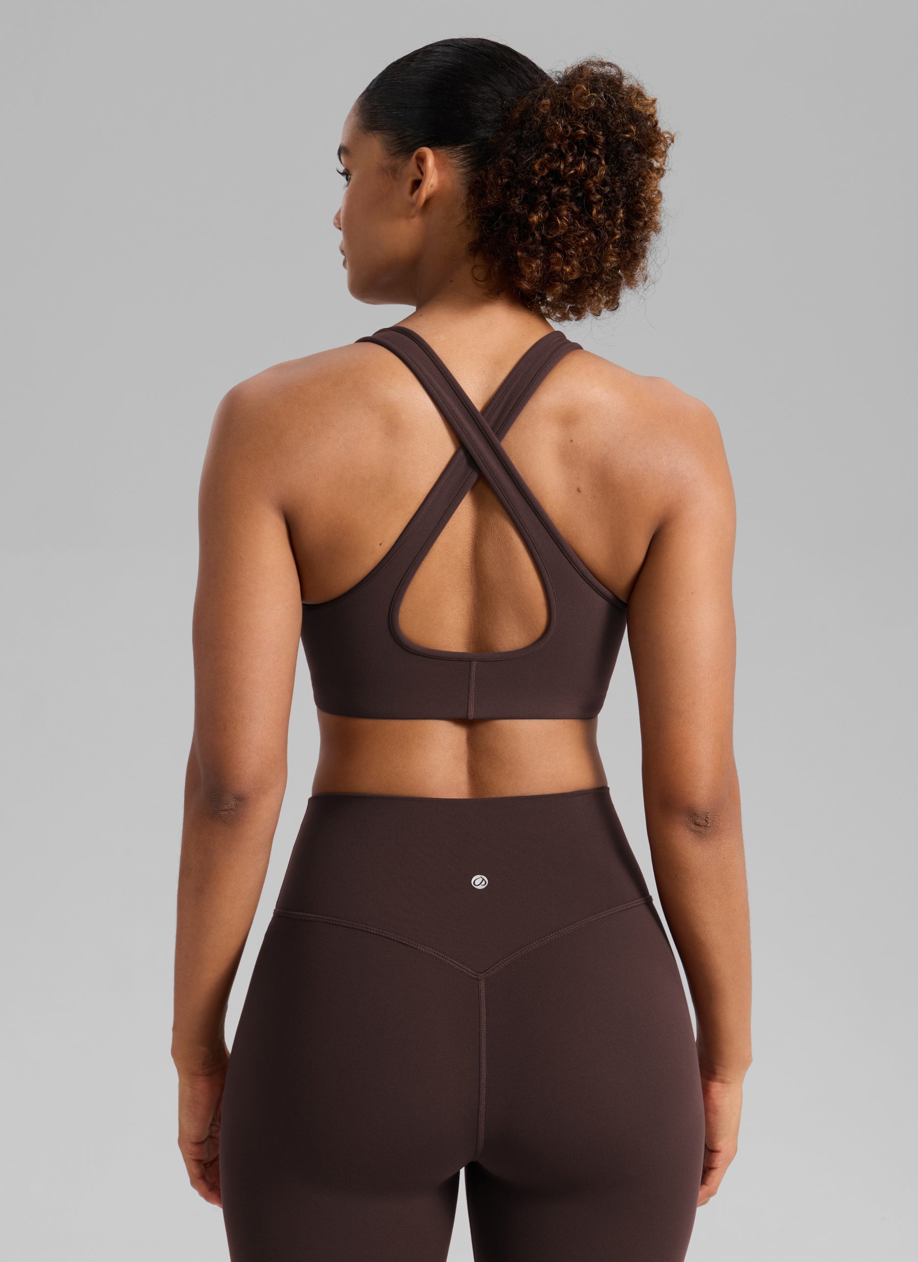 Bra Sukan Butterlift® Senaman CRZ YOGA Wanita Leher V Dalam Silang Belakang Coklat Panas Fudge