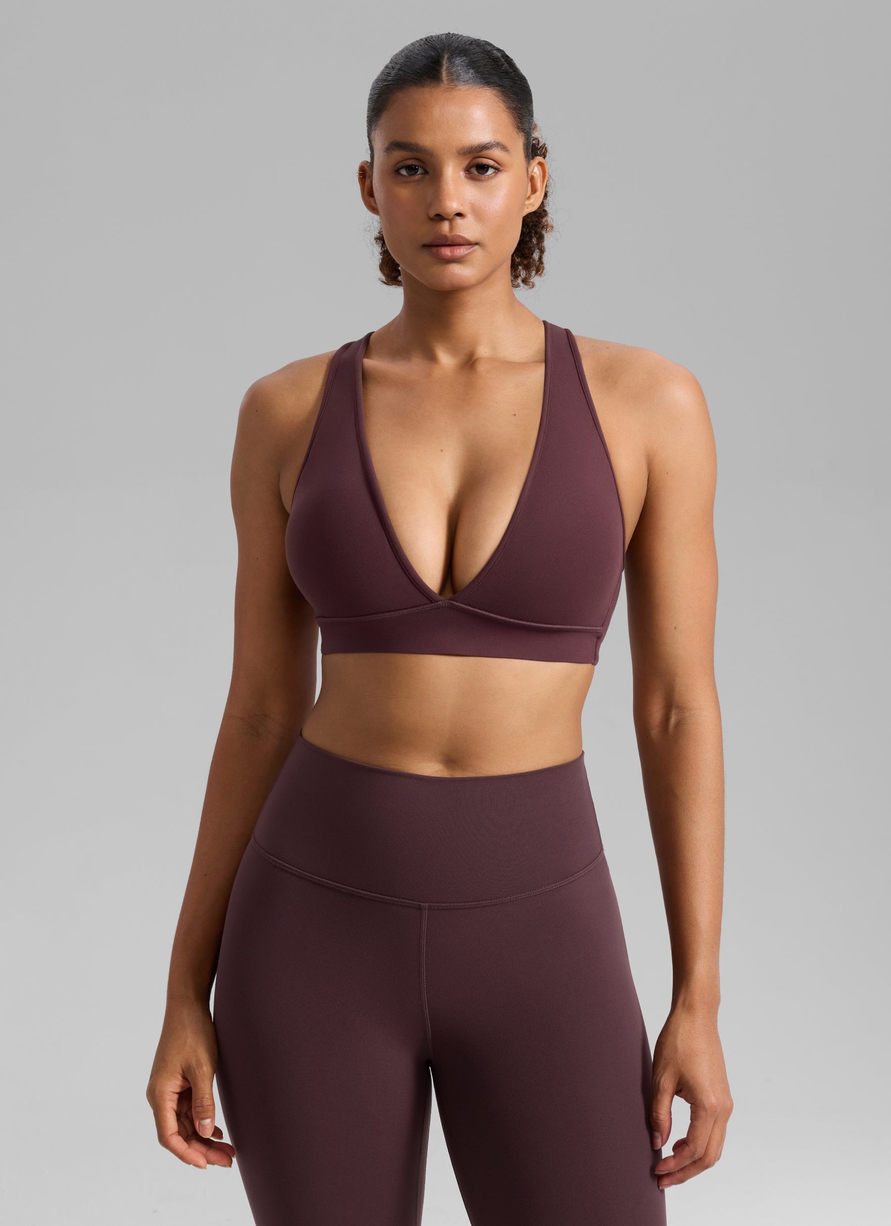 Bra Sukan Butterlift® Senaman CRZ YOGA Wanita Leher V Dalam Silang Belakang Berwarna Plum Masak