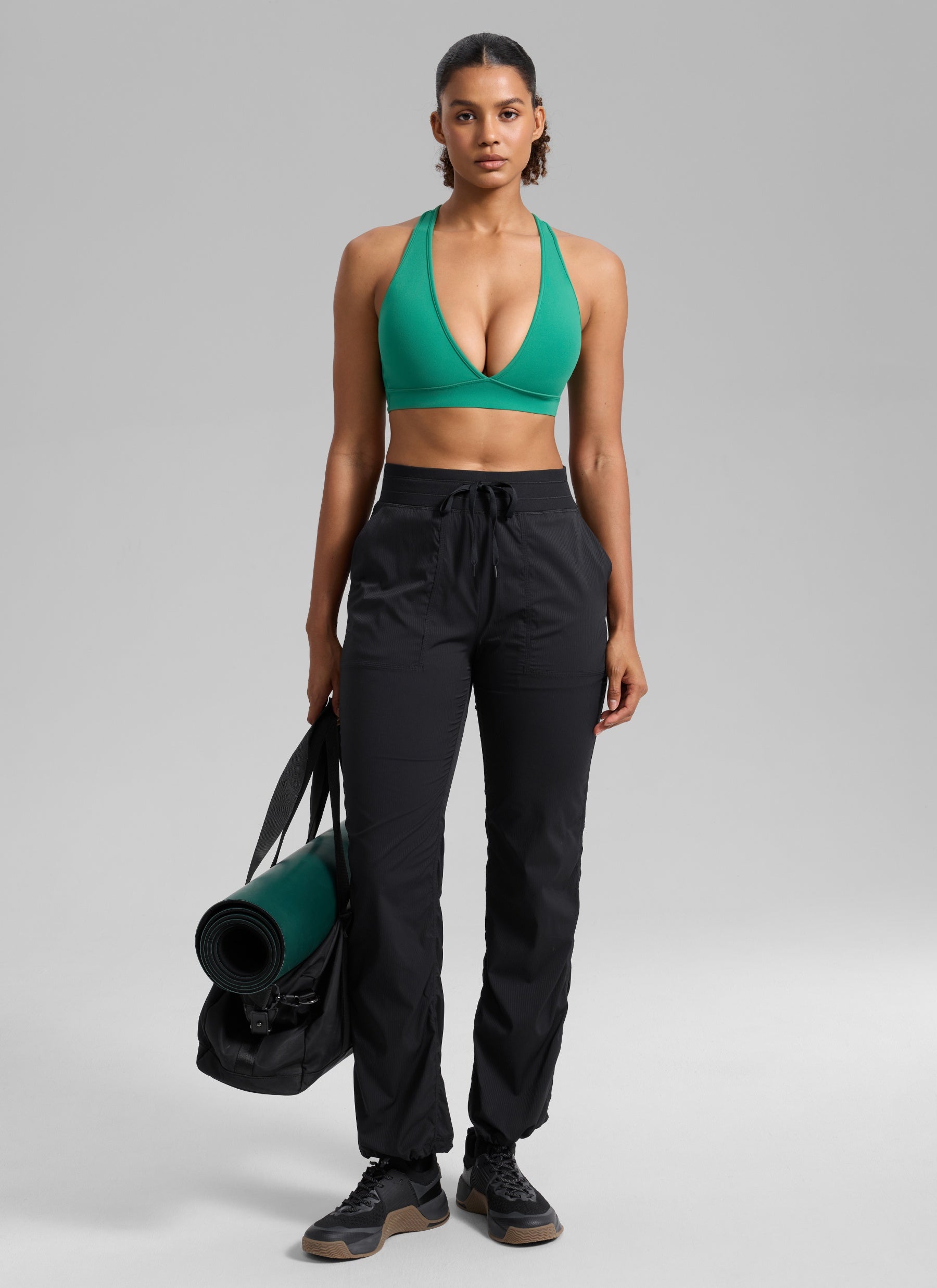 Bra Sukan Butterlift® CRZ YOGA Wanita Leher V Dalam Silang Belakang Hijau Cascadia