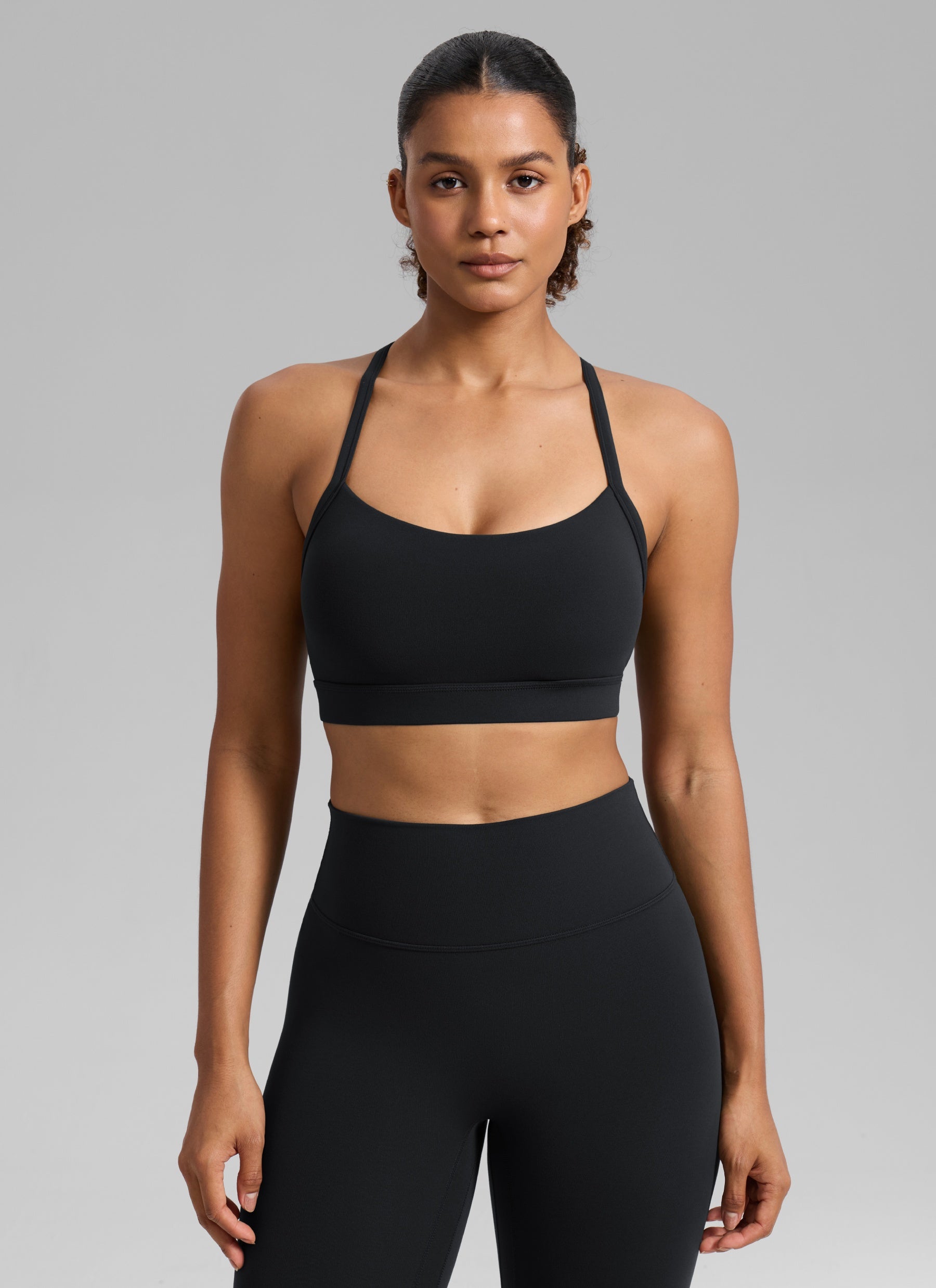 CRZ YOGA Wanita Butterlift Bra Sukan Lubang Kunci Leher U Yoga Bersilang Belakang Hitam