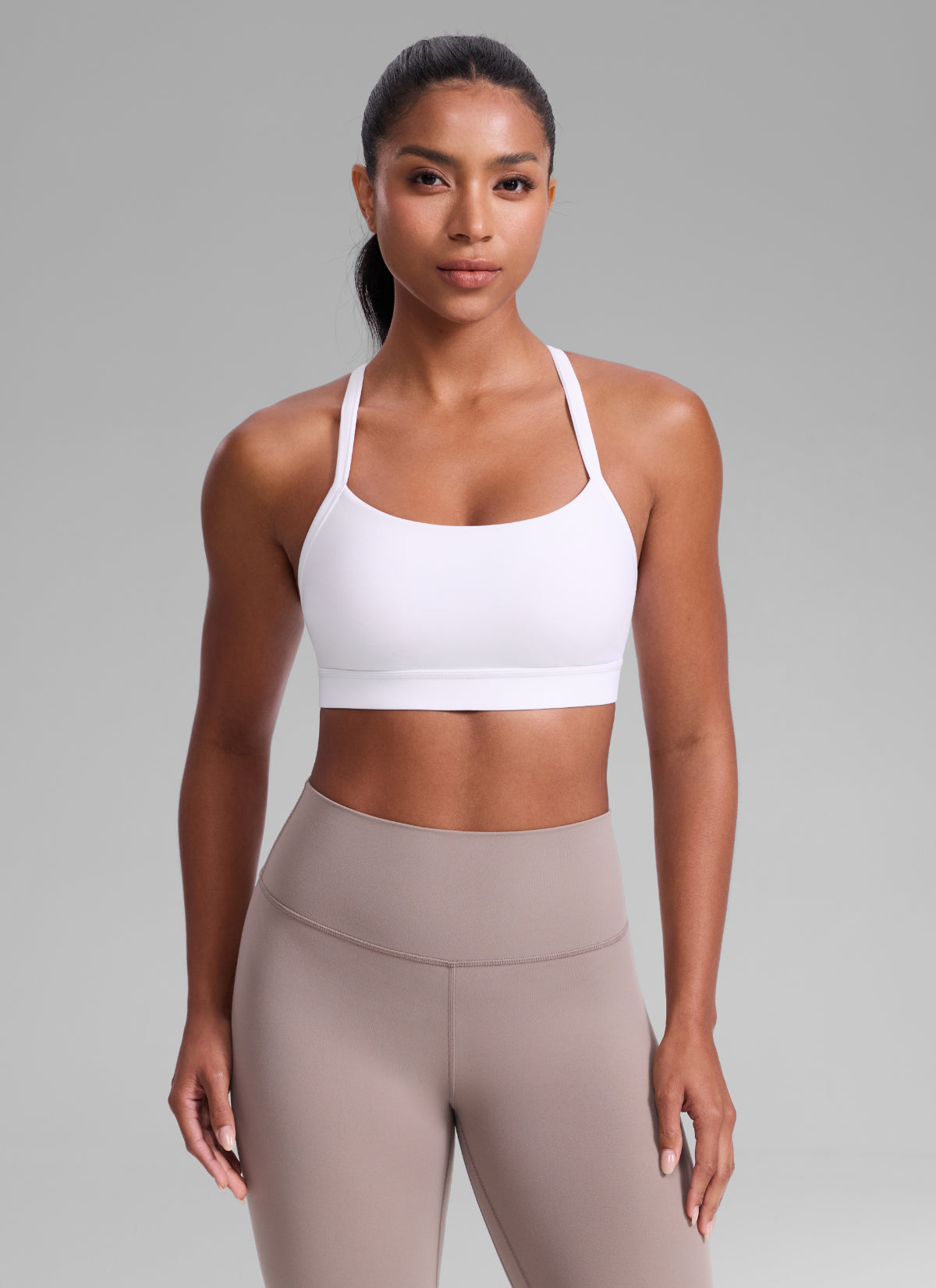 CRZ YOGA Wanita Butterlift Bra Sukan Lubang Kunci Leher U Yoga Putih