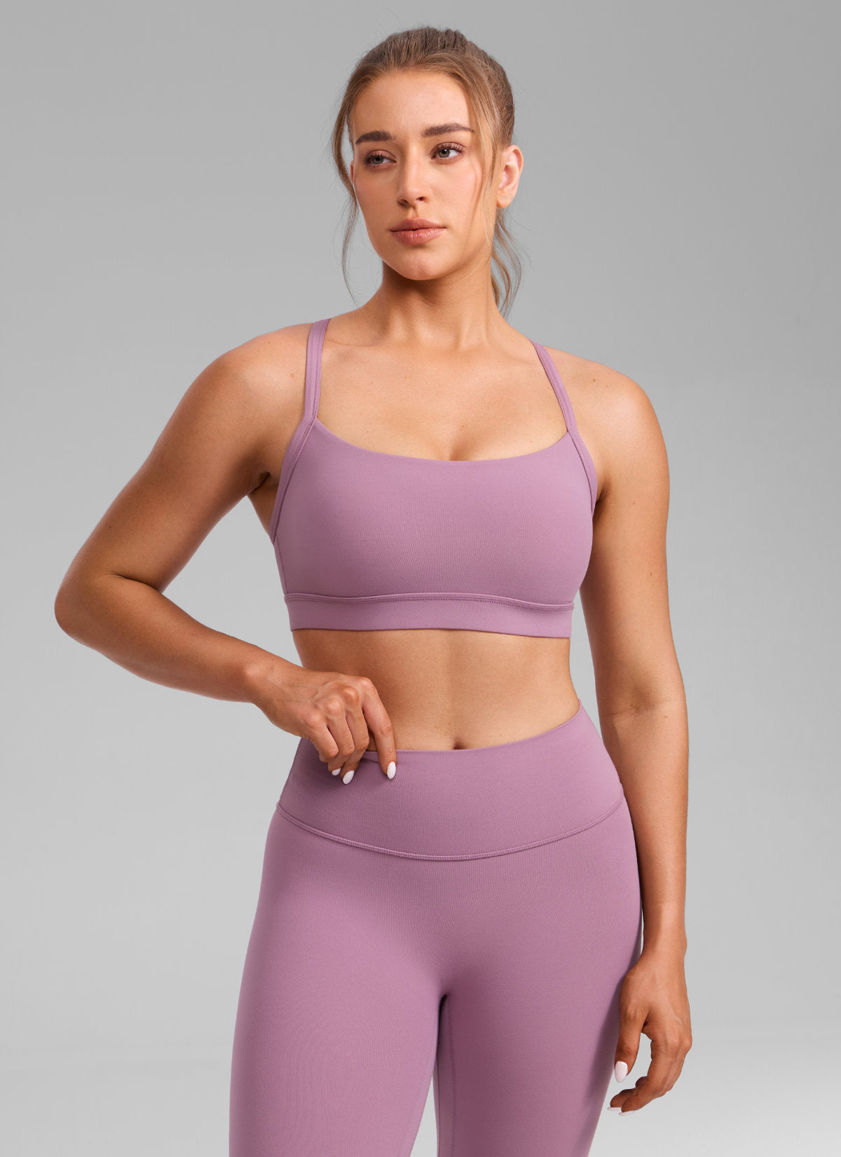 CRZ YOGA Wanita Butterlift Bra Sukan Lubang Kunci Leher U Yoga Lavender Muda