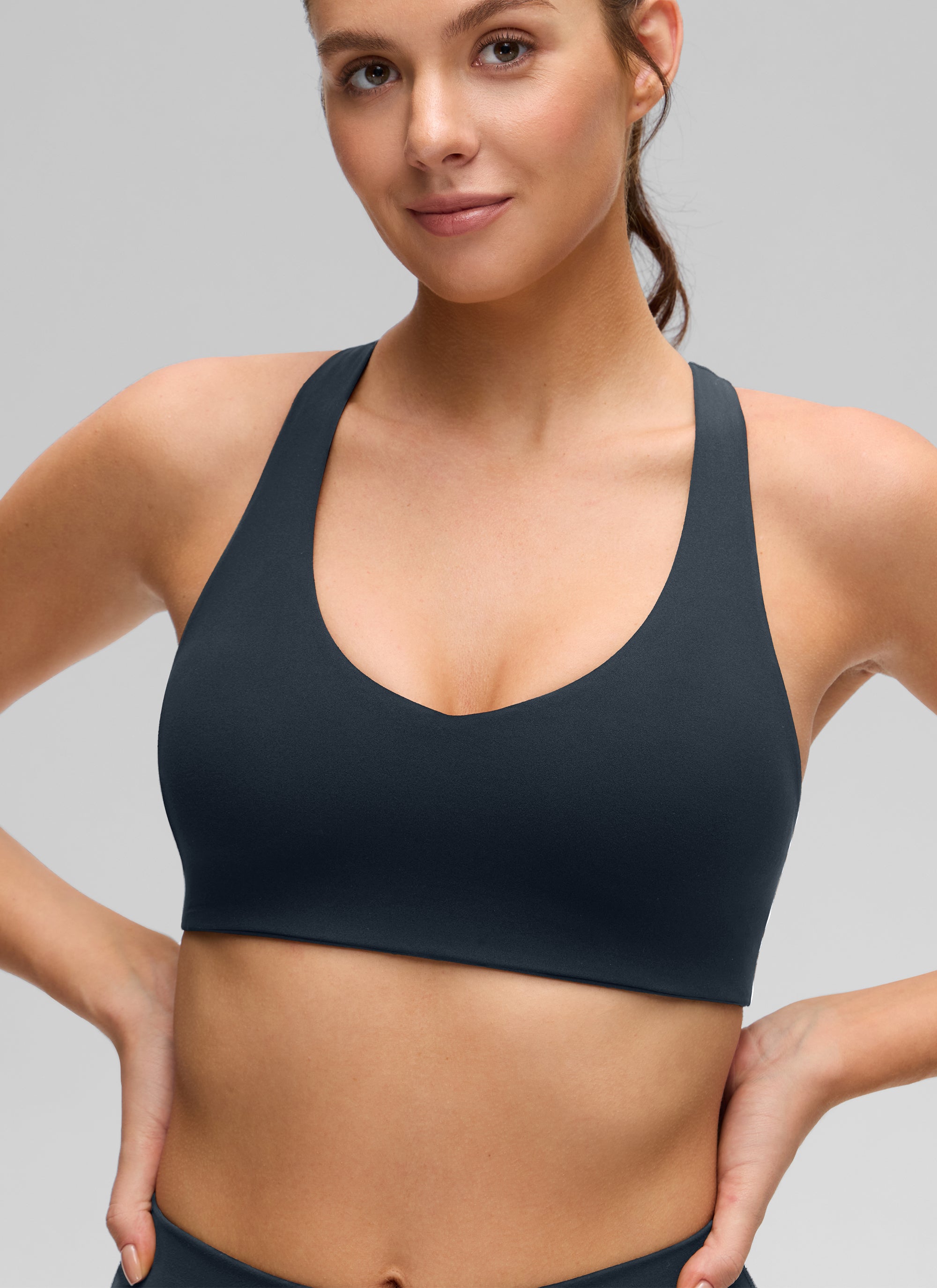 CRZ YOGA Wanita Butterluxe Bra Sukan Yoga V Neck RacerBack Binaan Dalam True Navy