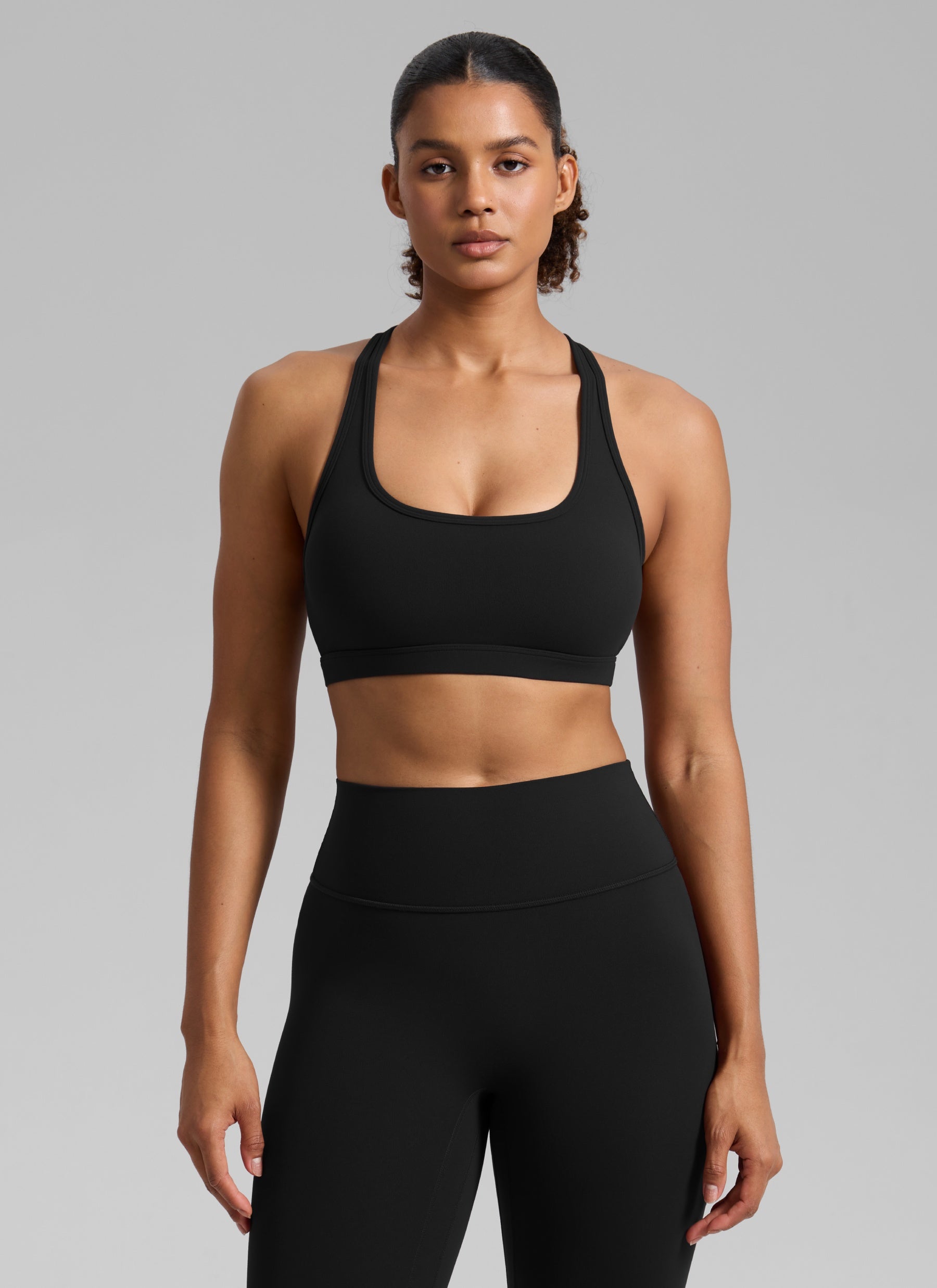 CRZ YOGA Wanita Butterlift Bra Sukan Lubang Kunci Racerback Leher U Yoga Hitam