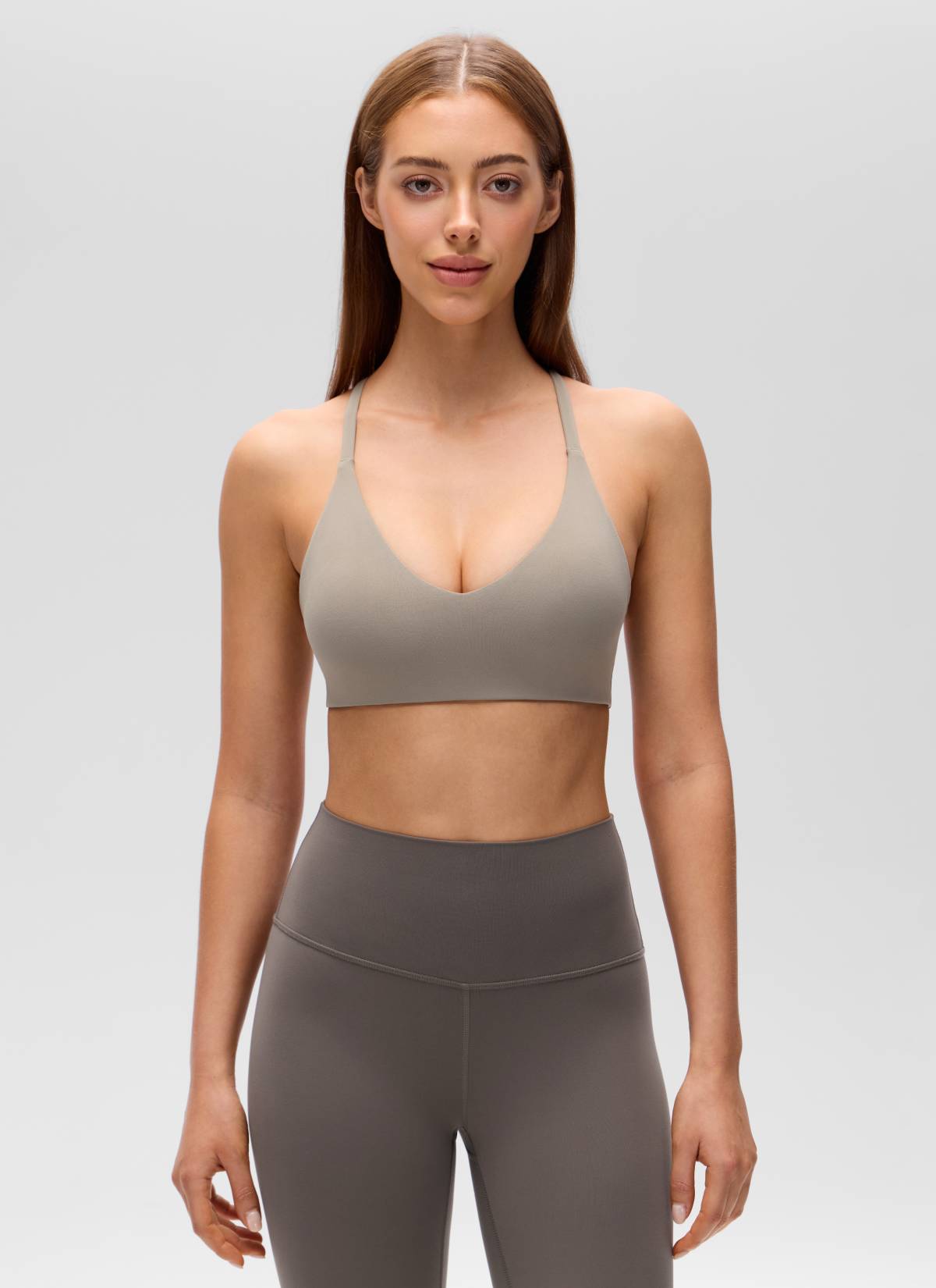 CRZ YOGA Wanita Butterluxe Bra Sukan Tali Nipis Racerback Leher V Kelabu Abu Hangat