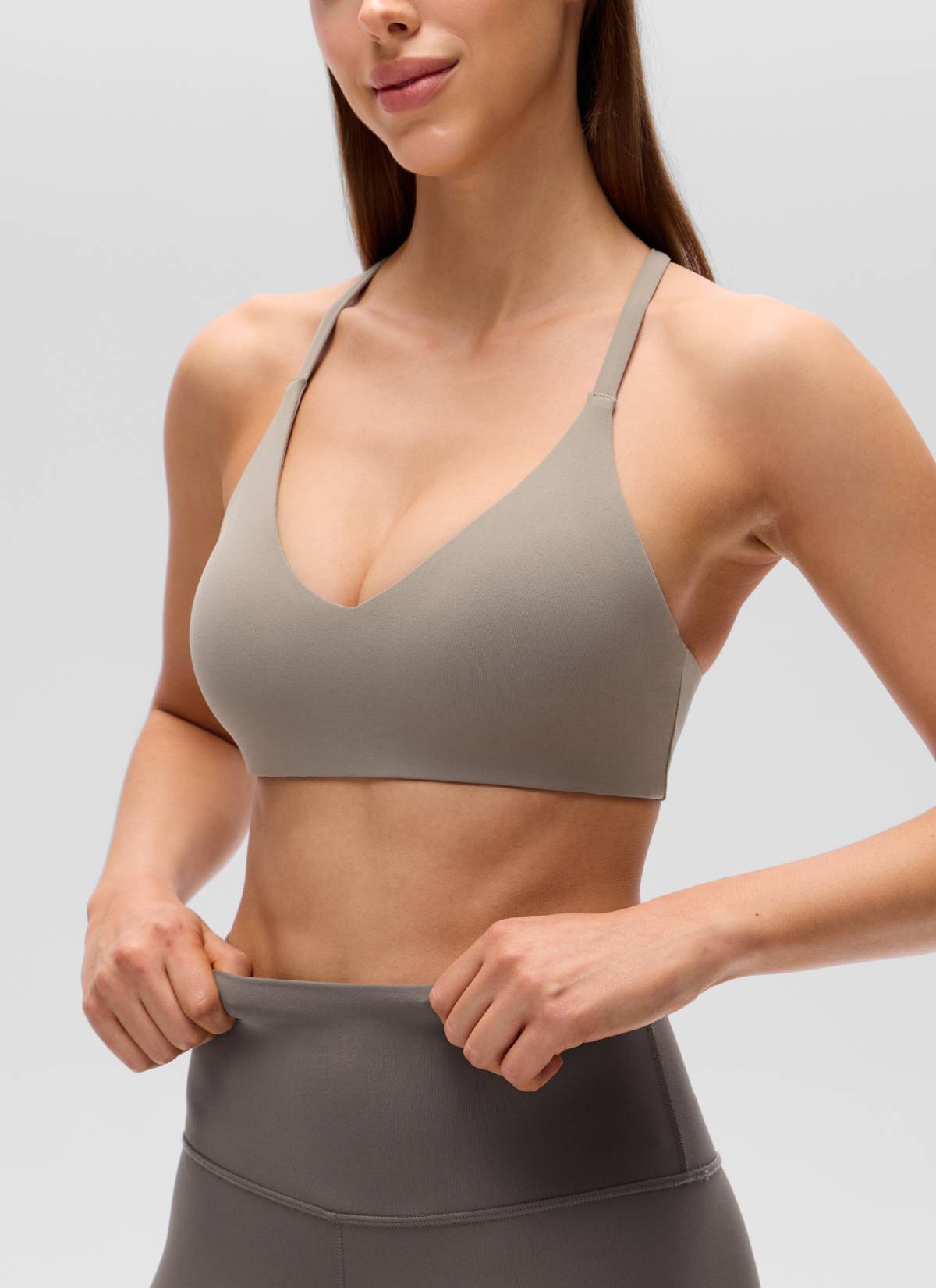 CRZ YOGA Wanita Butterluxe Bra Sukan Tali Nipis Racerback Leher V Kelabu Abu Hangat