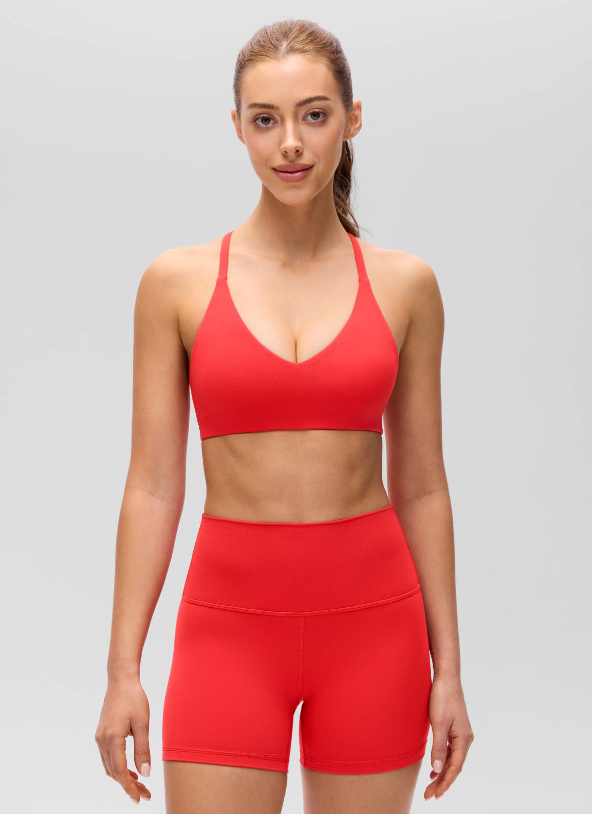 Bra Sukan Tali Nipis Racerback V-Neck Butterluxe Wanita CRZ YOGA Merah Pekat