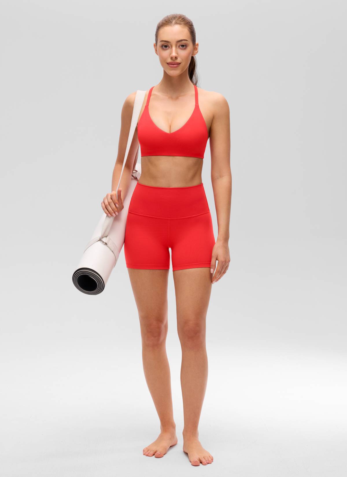 Bra Sukan Tali Nipis Racerback V-Neck Butterluxe Wanita CRZ YOGA Merah Pekat