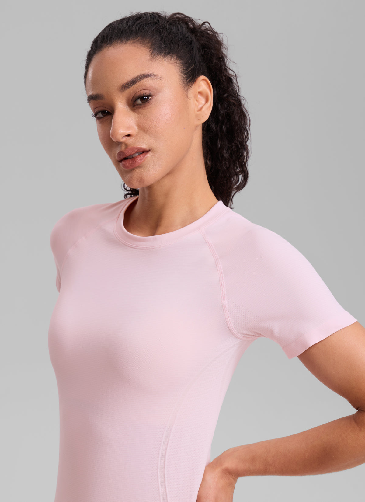 CRZ YOGA Women's Running Classic Fit Shirts Seamless Short Sleeves Strawberry Pink