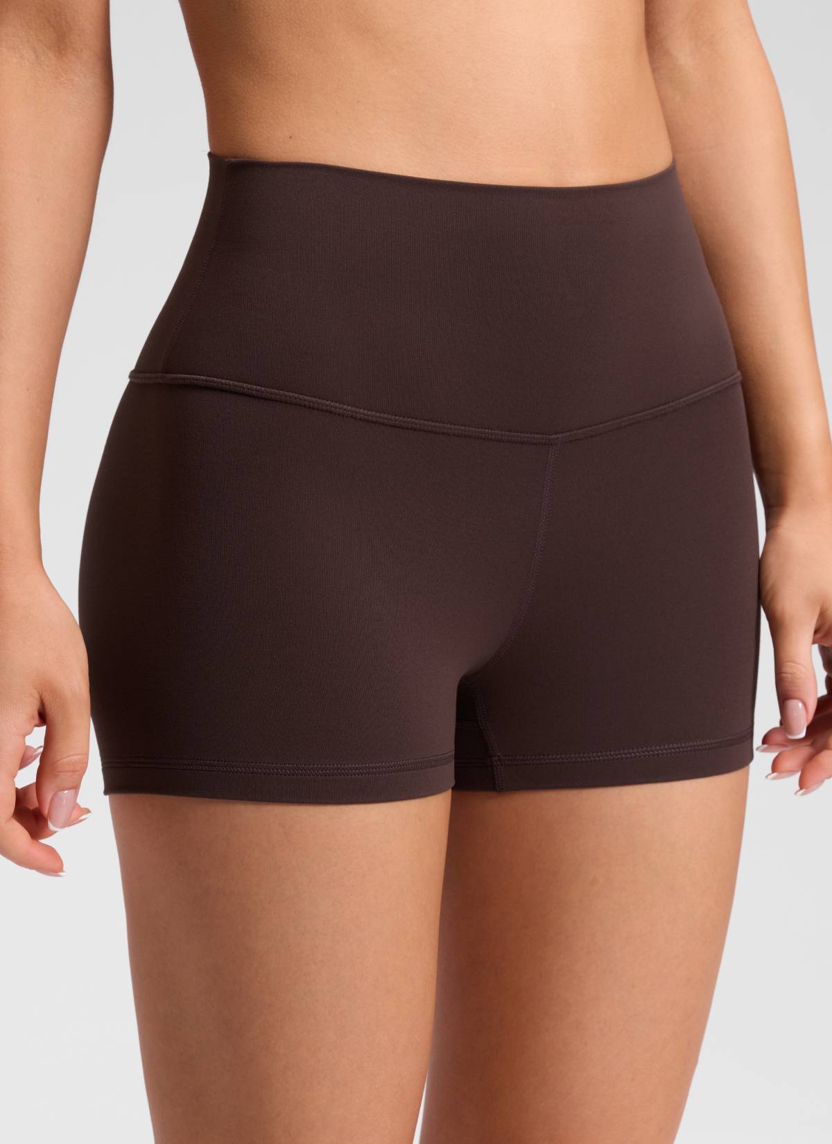 Seluar Pendek Biker Butterluxe Cangkuk Tinggi Yoga Wanita CRZ YOGA 6 cm Coklat Hot Fudge