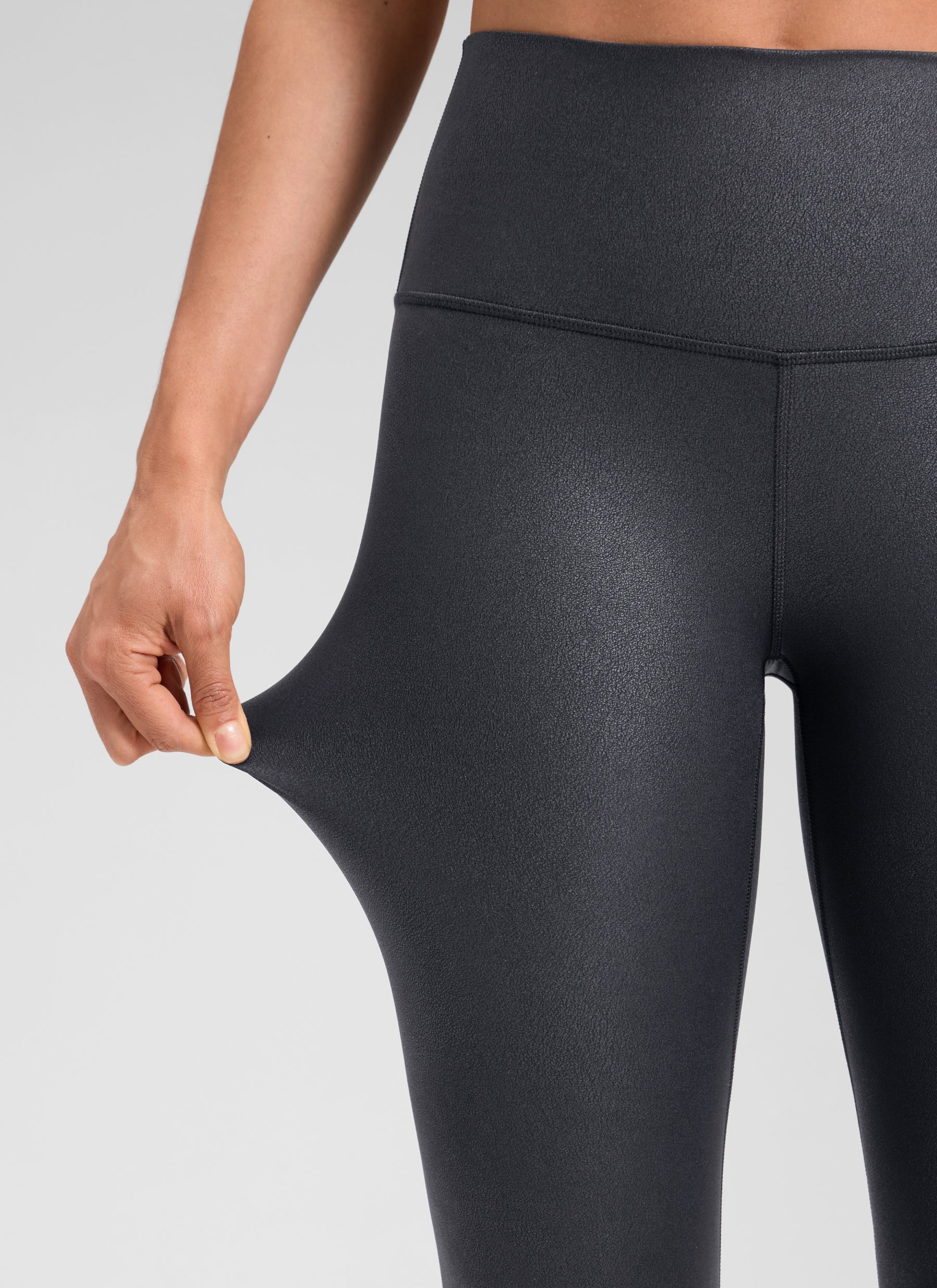 CRZ YOGA Women Butterluxe Matte Faux Leather Leggings 25'' Mysterious Grey Foil Pattern