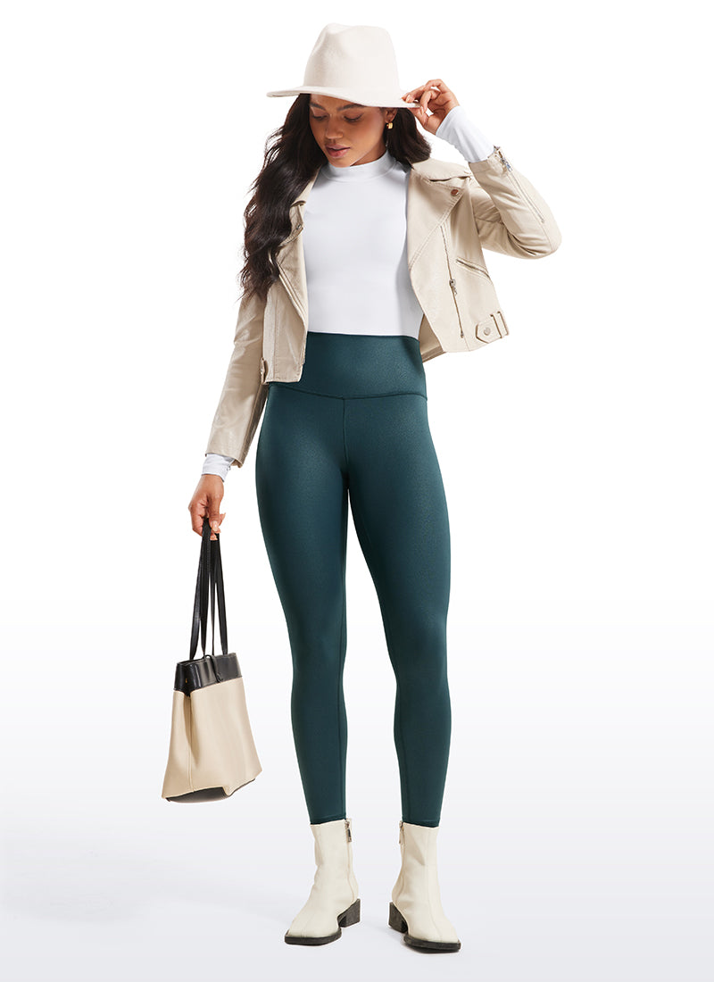 CRZ YOGA Wanita Butterluxe Legging Kulit Tiruan Matte Corak Kerajang Hijau Tua Hutan 25''