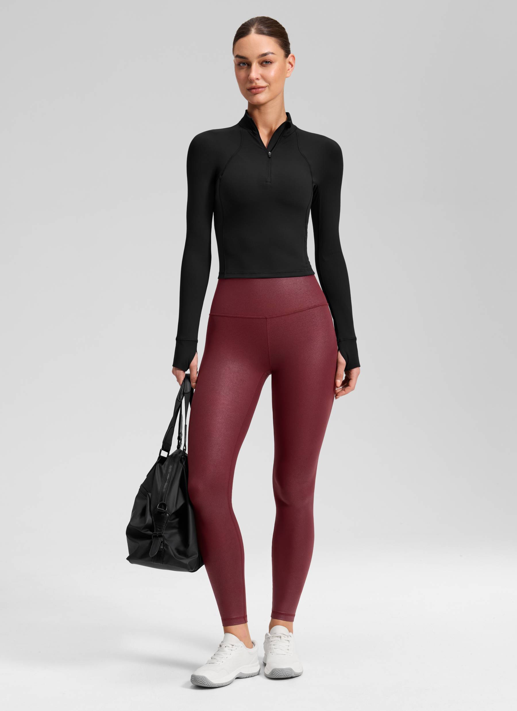 CRZ YOGA Wanita Butterluxe Legging Kulit Tiruan Matte Corak Kerajang Merlot Merah 28'