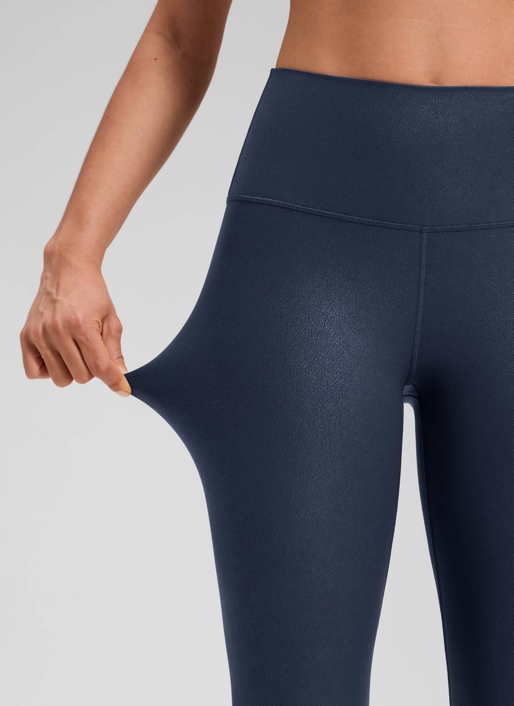 CRZ YOGA Women Butterluxe Matte Faux Leather Leggings 28' Real Navy Foil Pattern