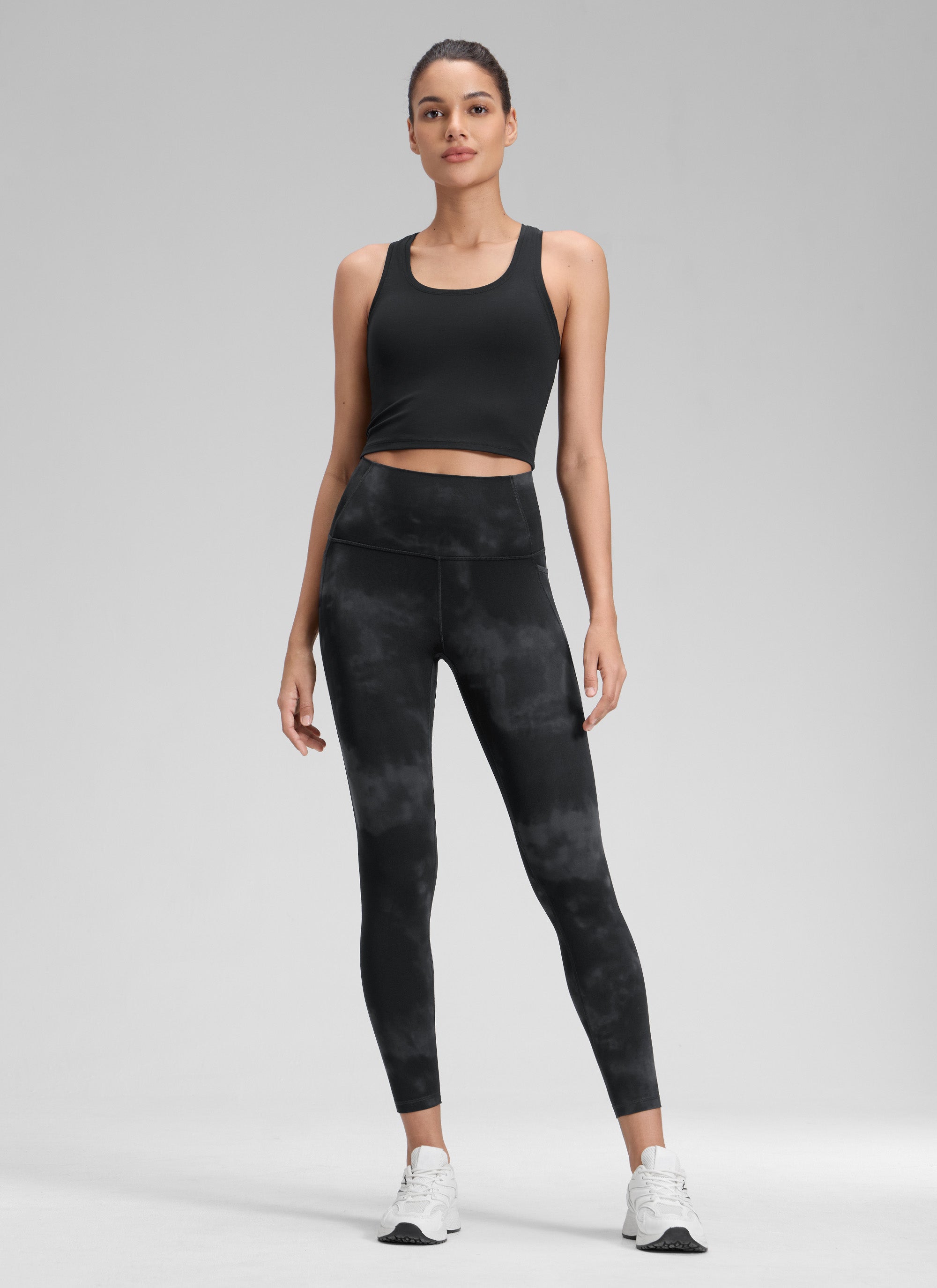 CRZ YOGA Yoga Lounge Wanita Bertingkat Tinggi Butterluxe Seluar Legging Poket 25'' Bunga Pewarna Hitam Ikat