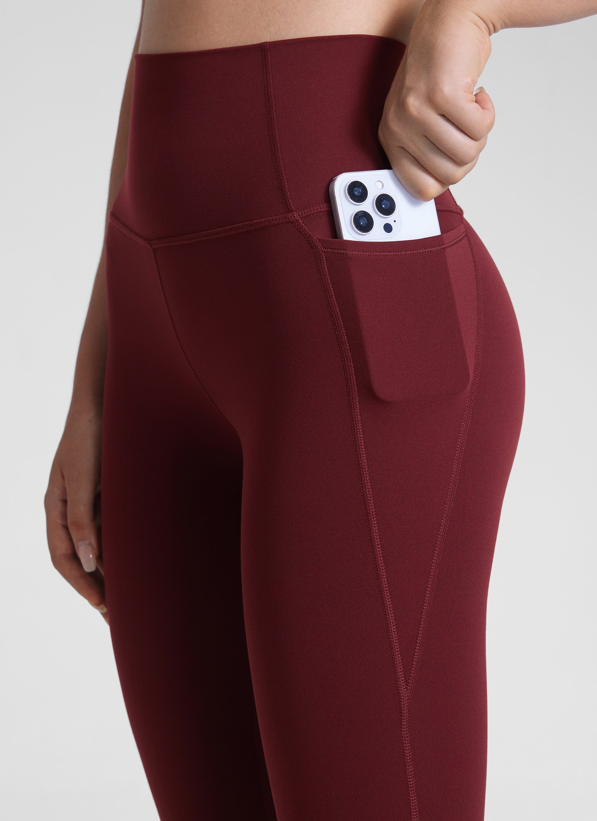 Ruang Istirehat Yoga Wanita CRZ YOGA Bertingkat Tinggi Butterluxe Seluar Legging Poket Merlot Merah 25''