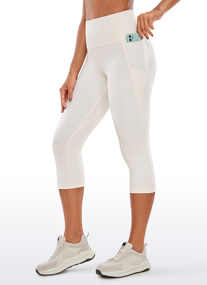 Seluar Legging Capri Berpoket Pinggang Tinggi Butterluxe Wanita CRZ YOGA 48 cm Aprikot Putih
