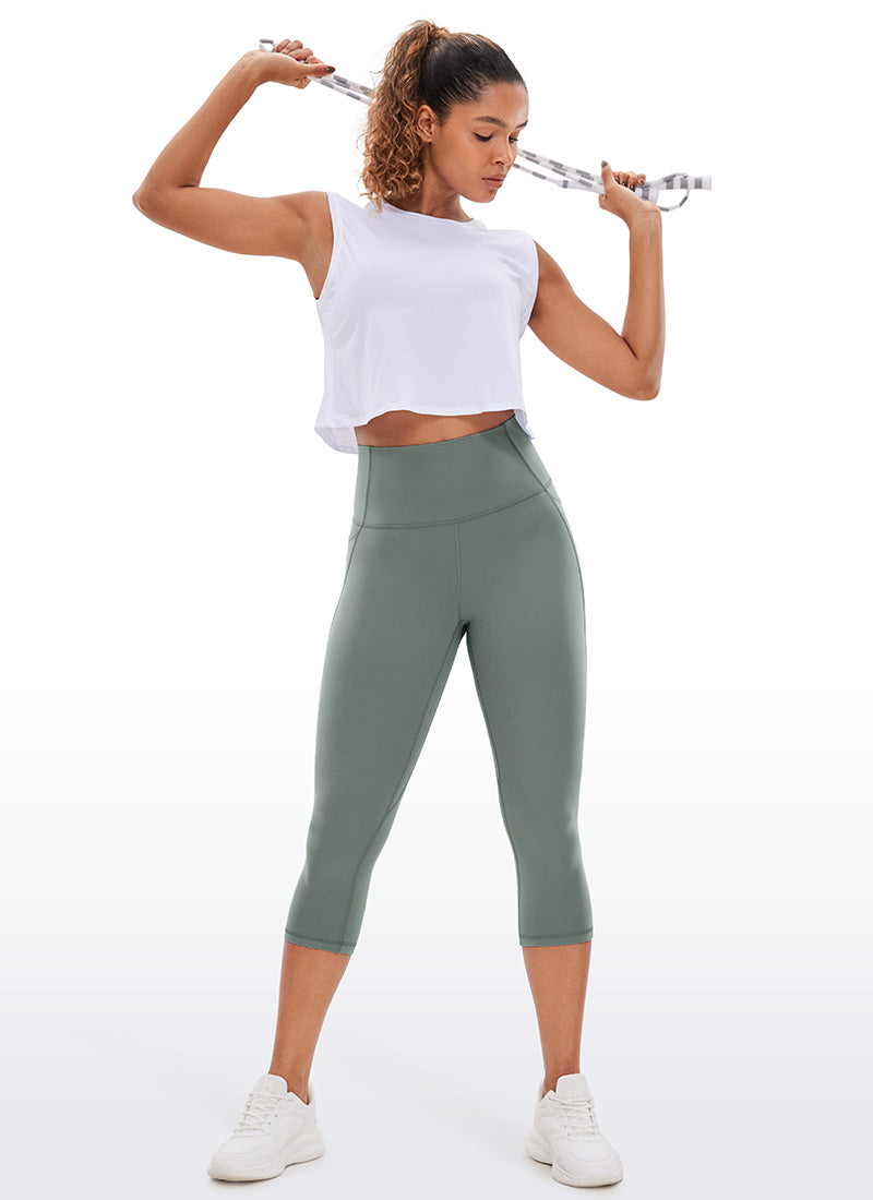 Seluar Legging Capri Berpoket Pinggang Tinggi Butterluxe Wanita CRZ YOGA 48 cm Kelabu Sage