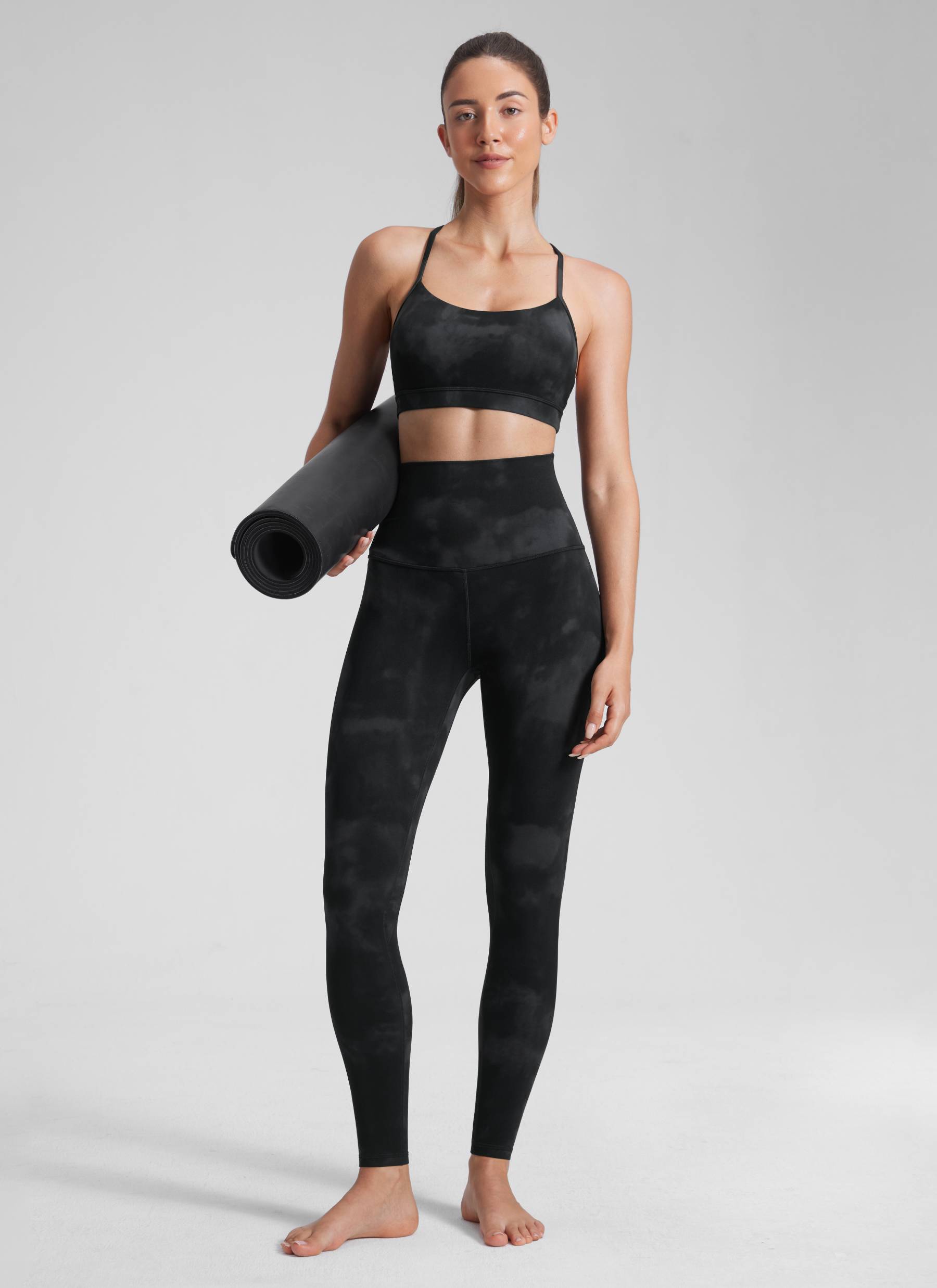 CRZ YOGA Yoga Wanita Pinggang Super Tinggi Butterluxe Legging Yoga 28'' Bunga Pewarna Hitam Ikat