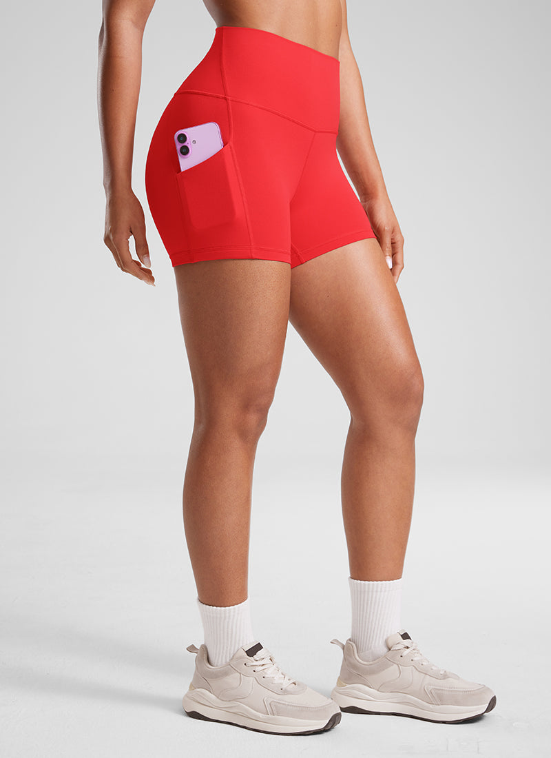 CRZ YOGA Yoga Wanita Bertingkat Tinggi Biker Butterluxe Seluar Pendek Poket 3'' Merah Tua
