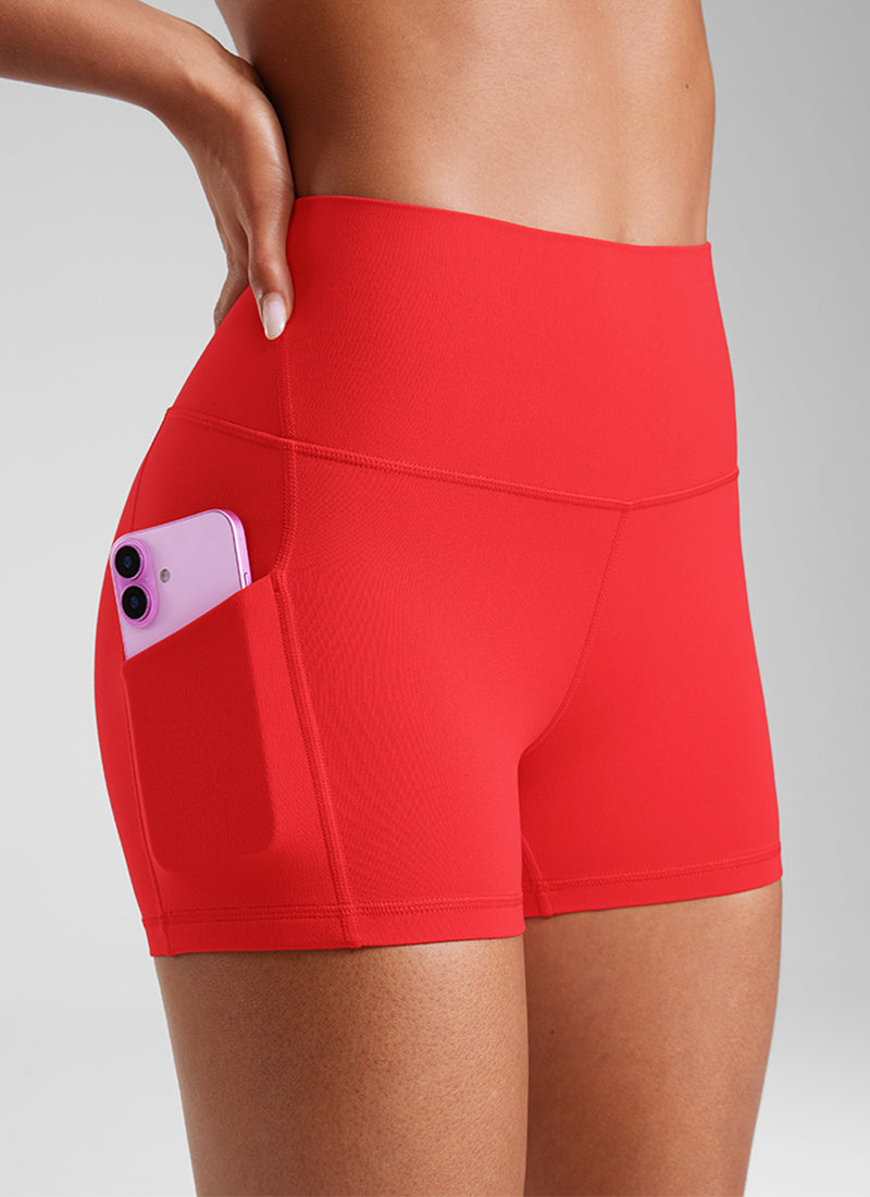 CRZ YOGA Yoga Wanita Bertingkat Tinggi Biker Butterluxe Seluar Pendek Poket 3'' Merah Tua